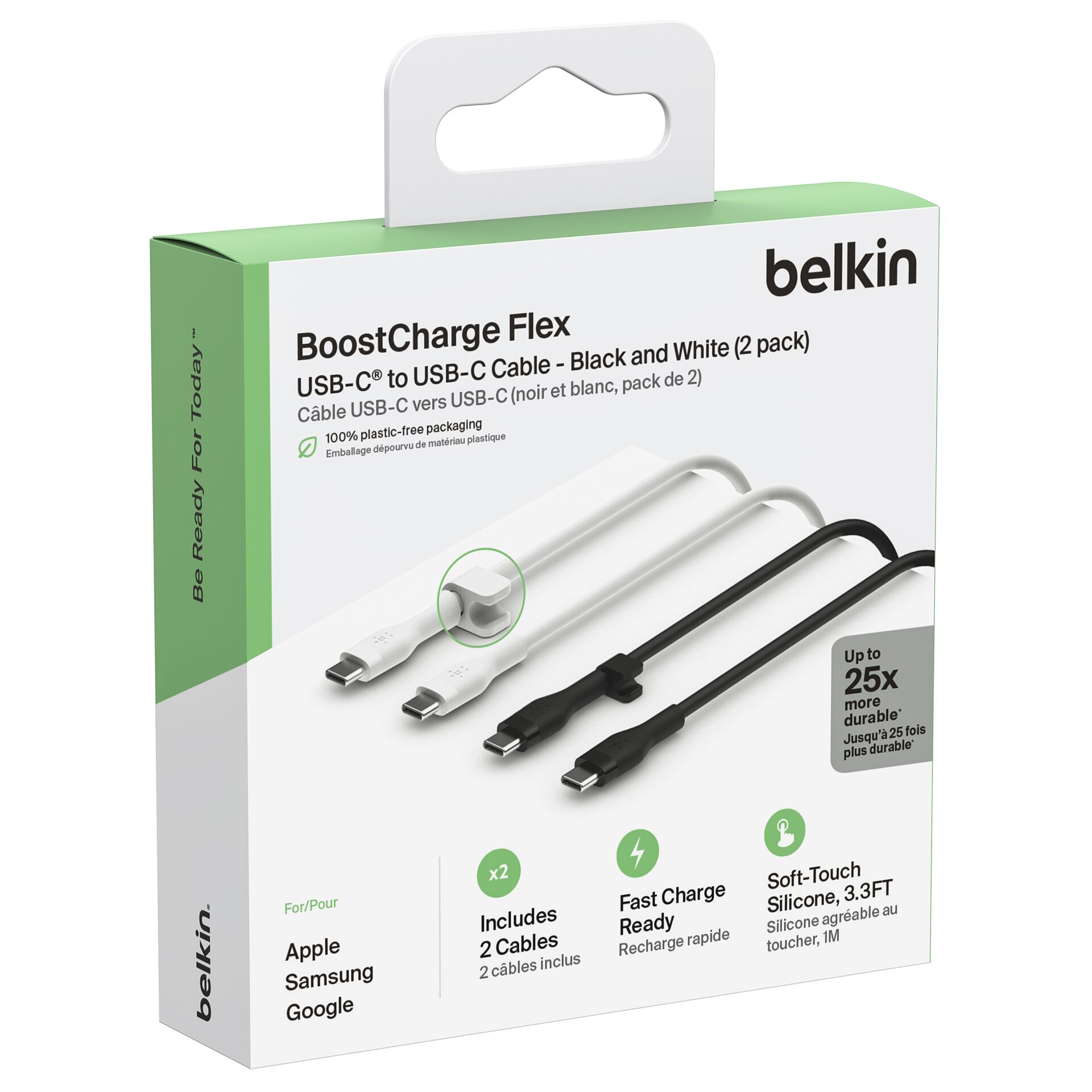1x2 Belkin Flex Silikon-Kabel 1m USB-C/USB-C s+w  CAB009bt1MBW2PK 817742_01
