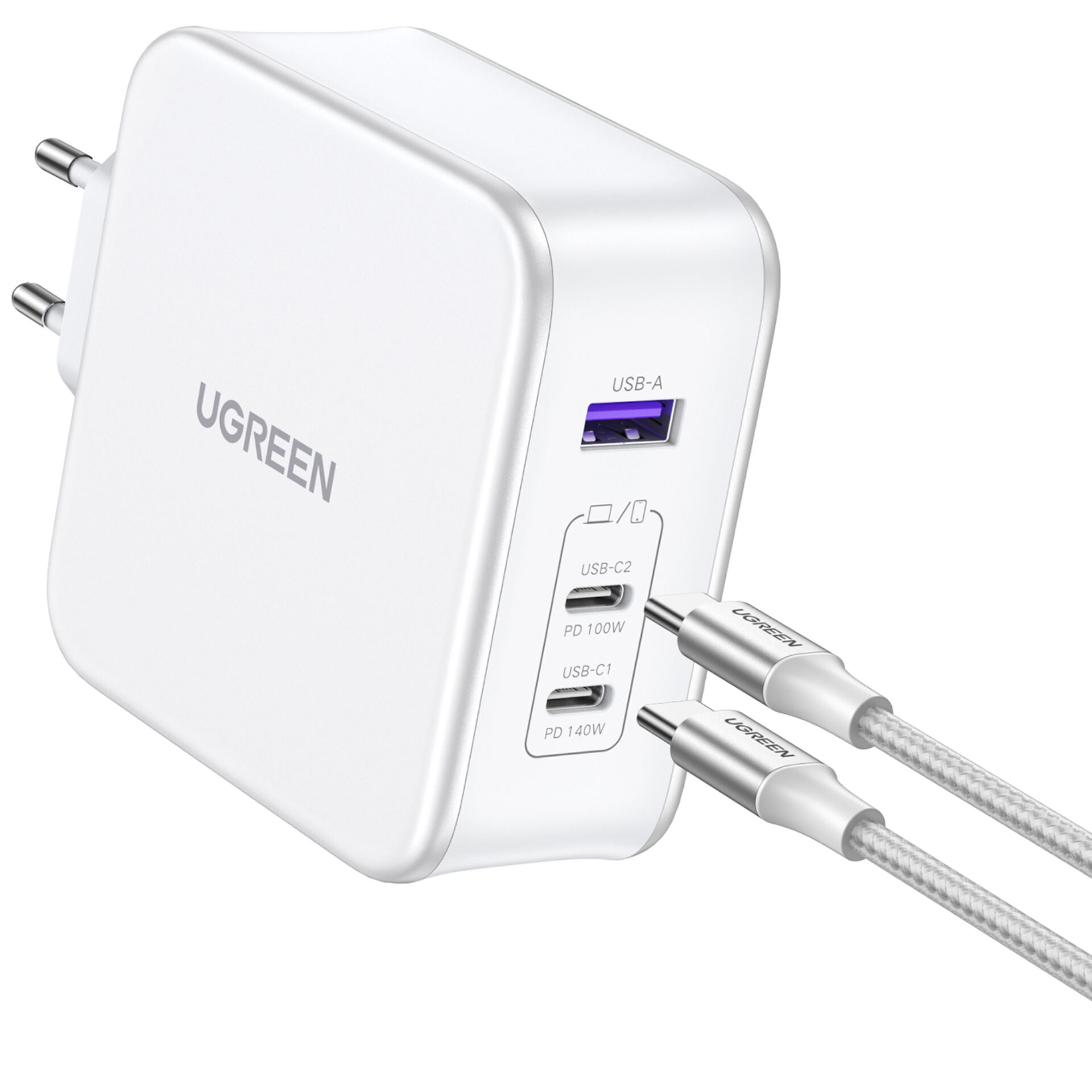 UGREEN Nexode USB-A+2*USB-C 140W GaN Fast Charger+USB-C Cable wht 784443_03