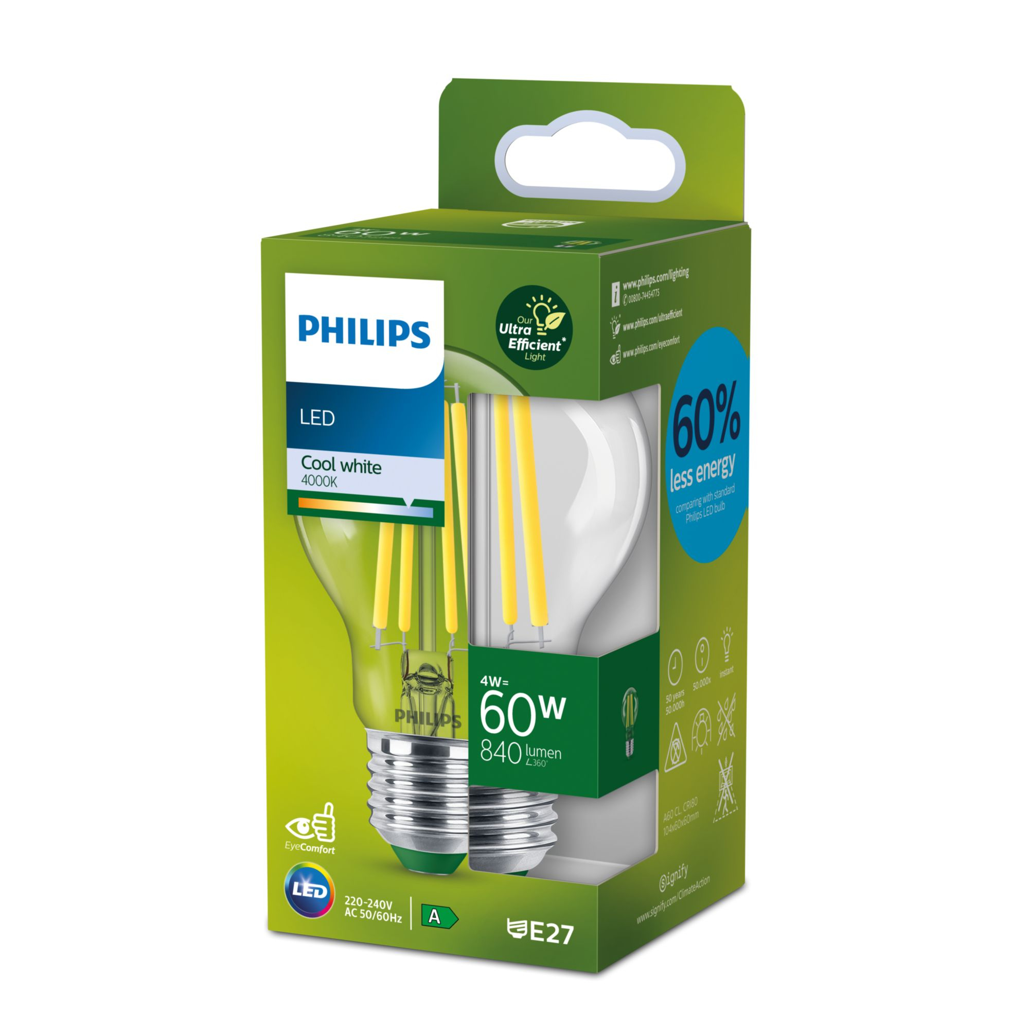 Philips Classic LED-A-Label Lampe 60W E27 klar neutralweiß 17428134d215dfb68c9b5239716c1820