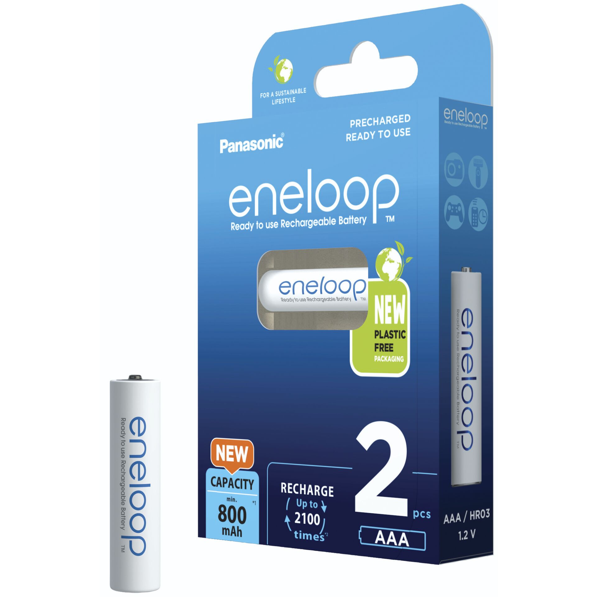 1x2 Panasonic Eneloop Micro AAA 800mAh Ni-MH        BK-4MCDE/2BE