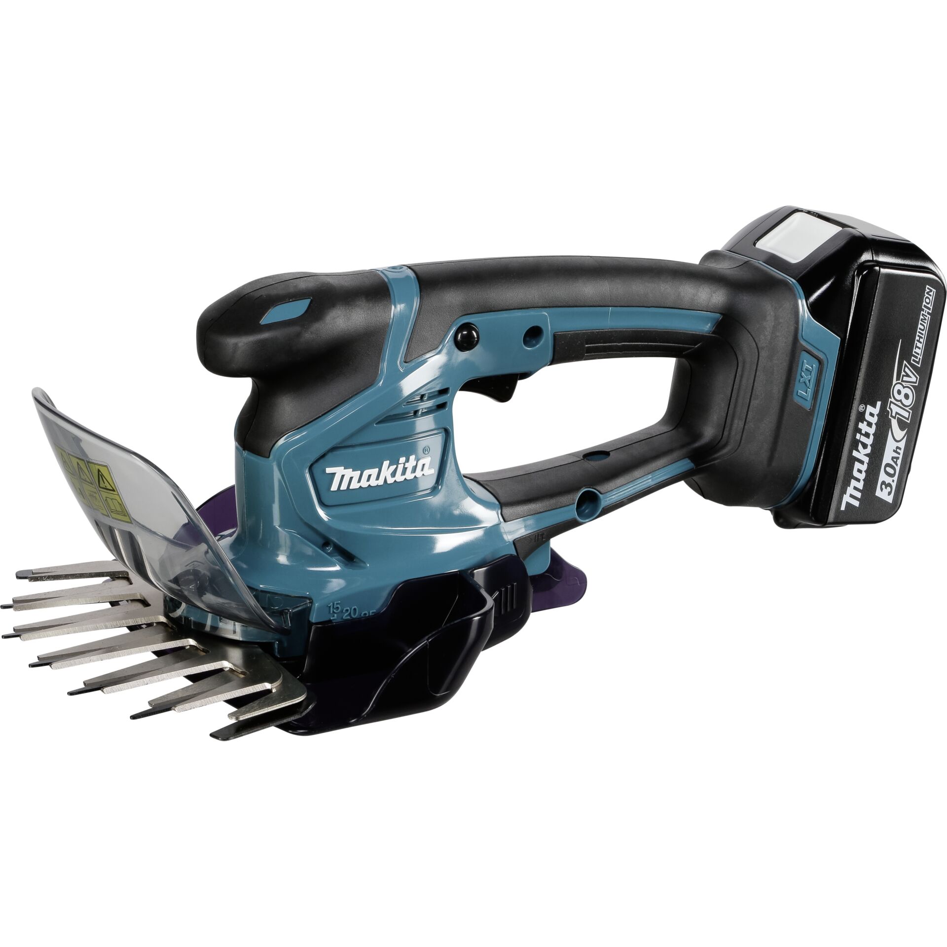 Makita Akku-Grasschere DUM604ZX, ideal für präzises Beschneiden von Rasen und Sträuchern, 18V-Lithium-Ionen-Akku inklusive.