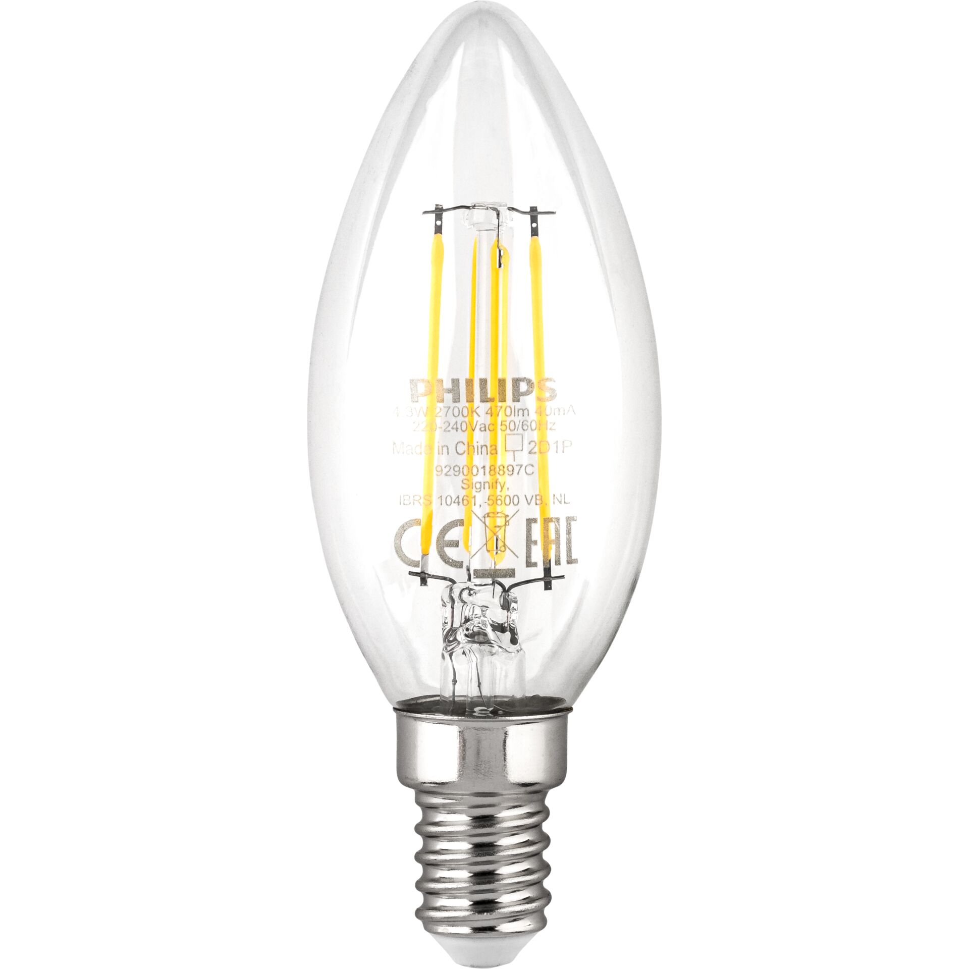 Philips LED Lampe E14 4er Set 40W 2700K Filament Kerzenform 786571_01