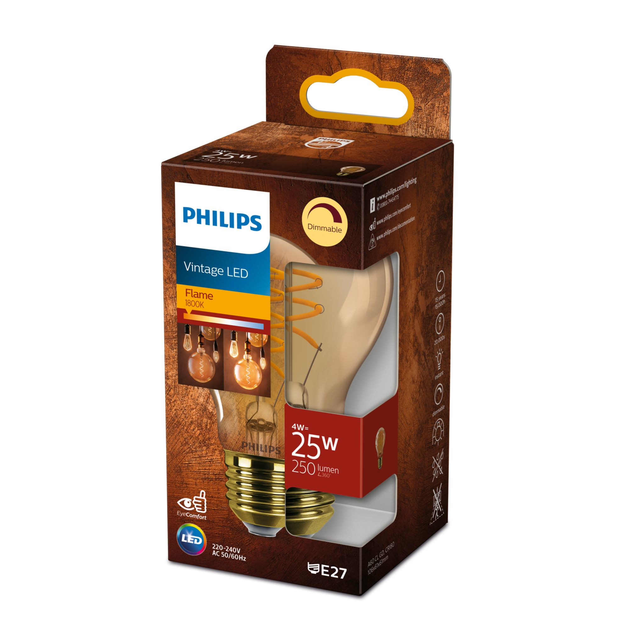 Philips LED Lampe Vintage Standard 25W E27 dimmbar Gold 1er P 92657467_6531273719