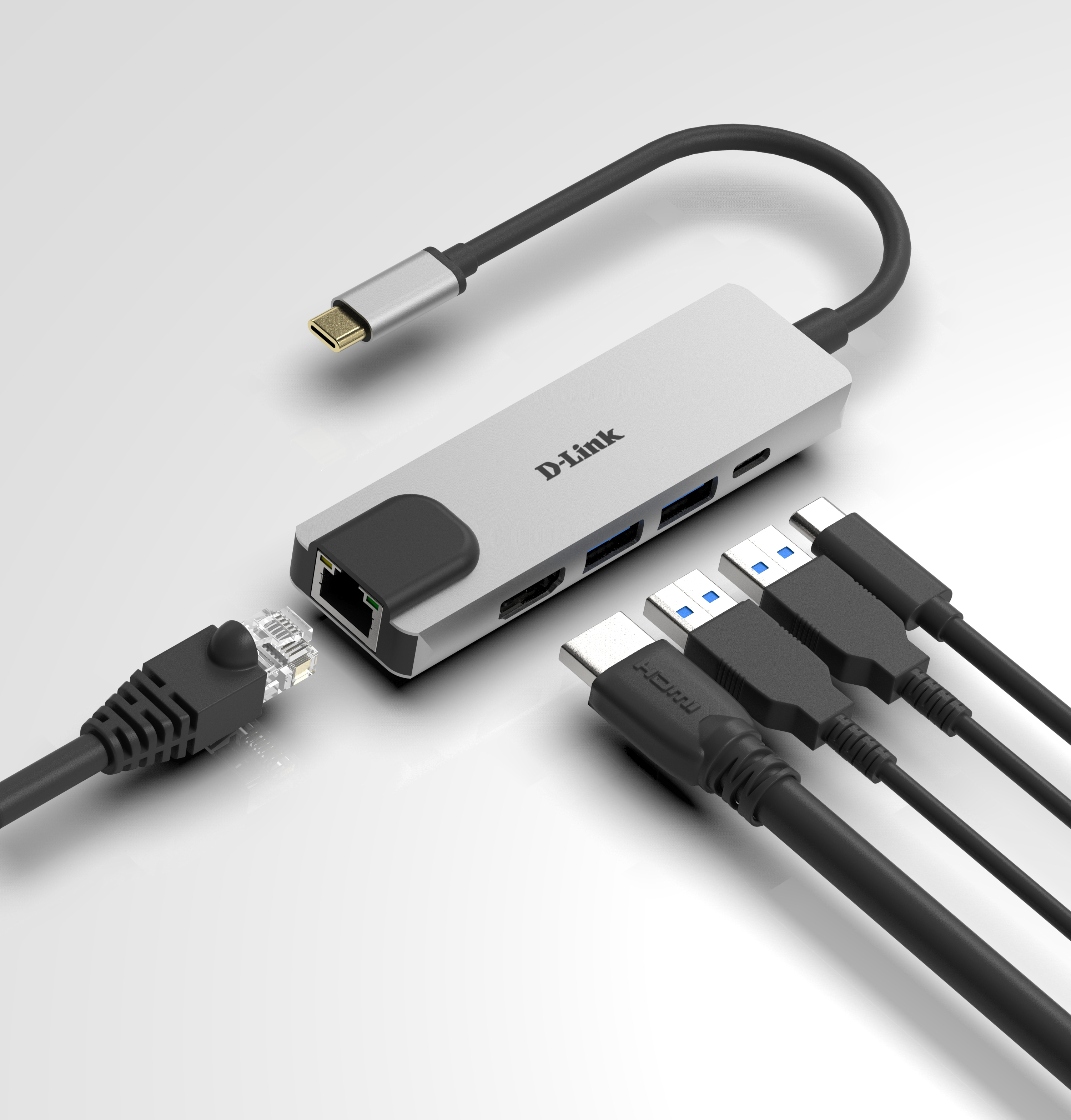 D-Link DUB-M520 Notebook-Dockingstation & Portreplikator Verkabelt Thunderbolt 3 Aluminium, Schwarz