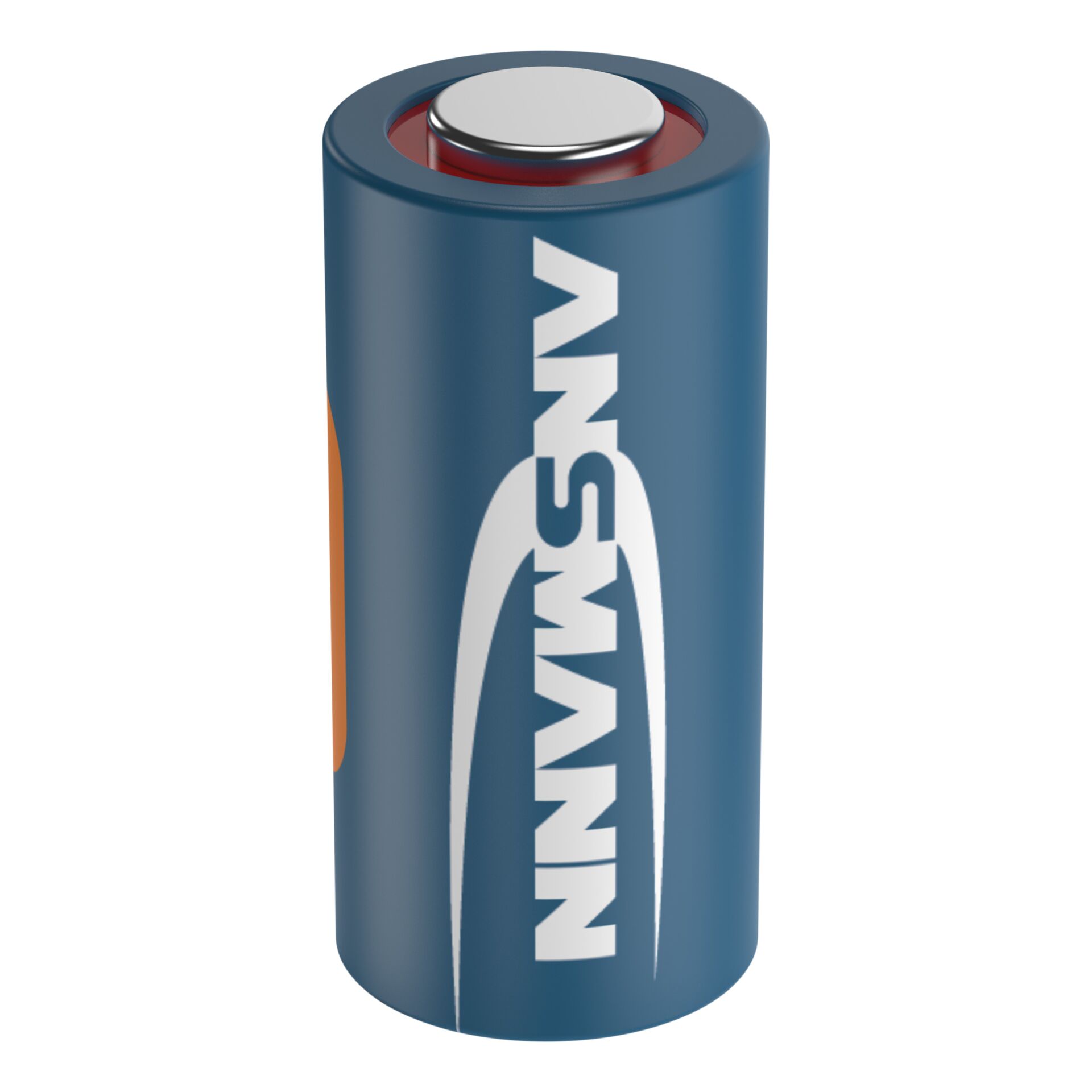 Zylindrische blaue Batterie mit ANSMANN-Logo, Draufsicht