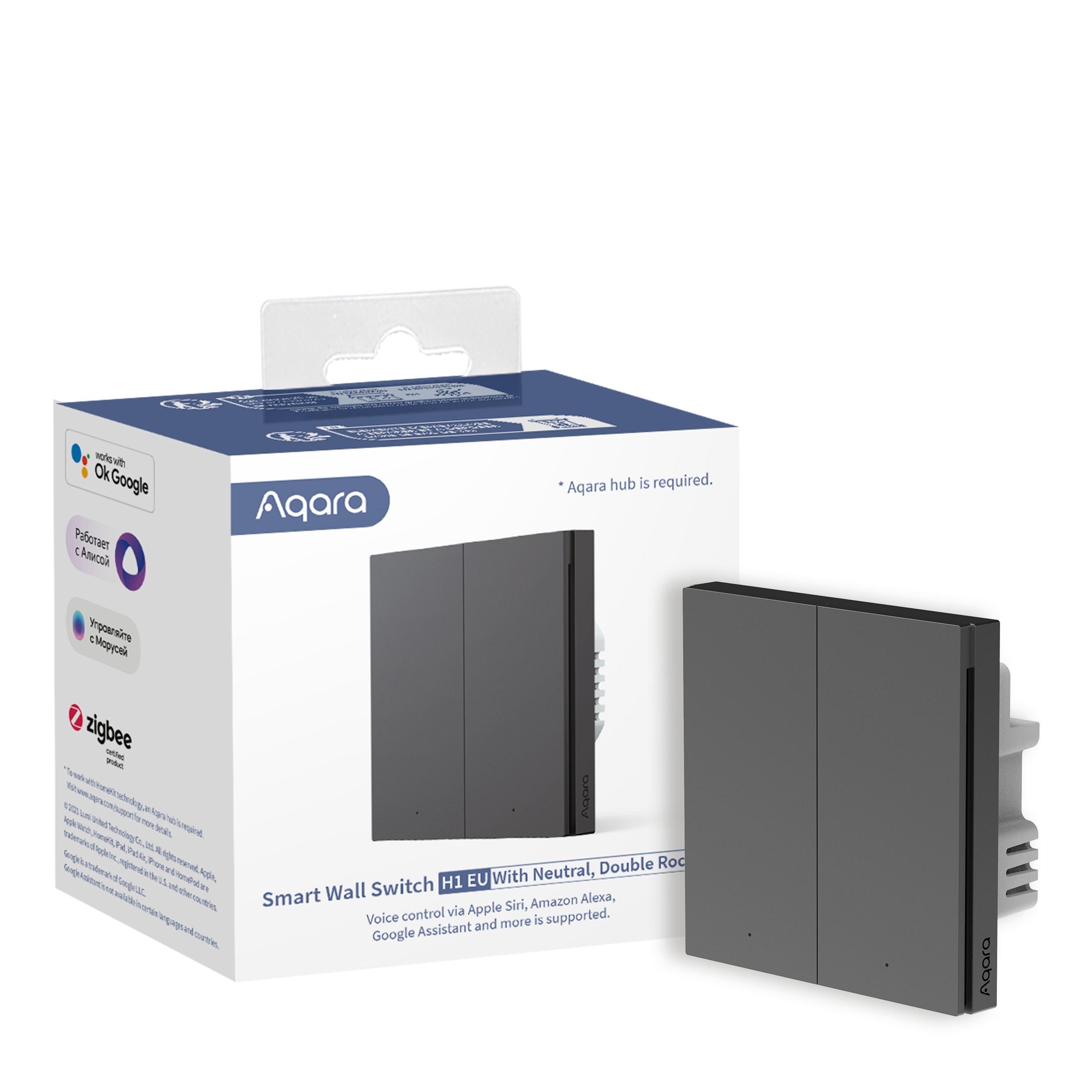 Aqara Smart Wall Switch H1 Grau With Neutral, Double Rocker (Zigbee)