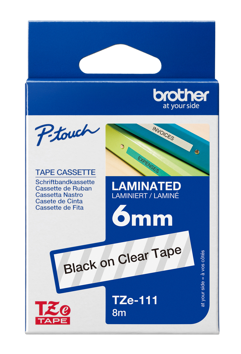 Schriftband TZe-111 (lam.) Schwarz auf Farblos 6 mm x 8 m
