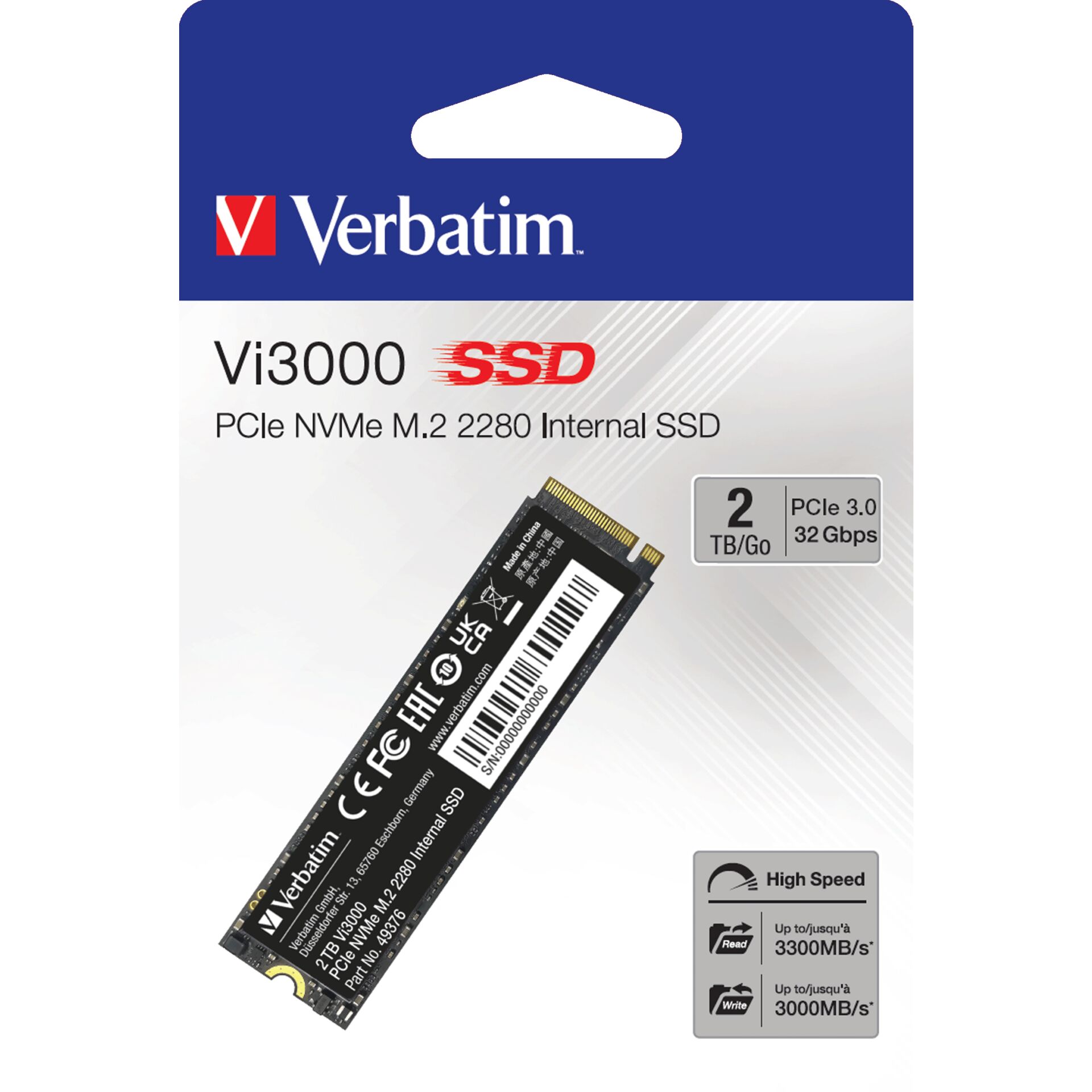 Verbatim Vi3000 PCle NVMe M.2 SSD 2TB                    49376