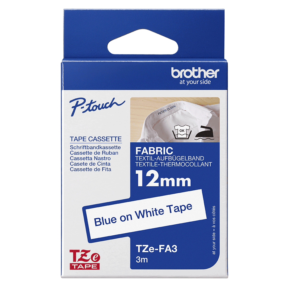 Schriftband TZe-FA3 (Textil, nicht lam.) Blau auf Weiß 12mmx3m – Ansicht 4