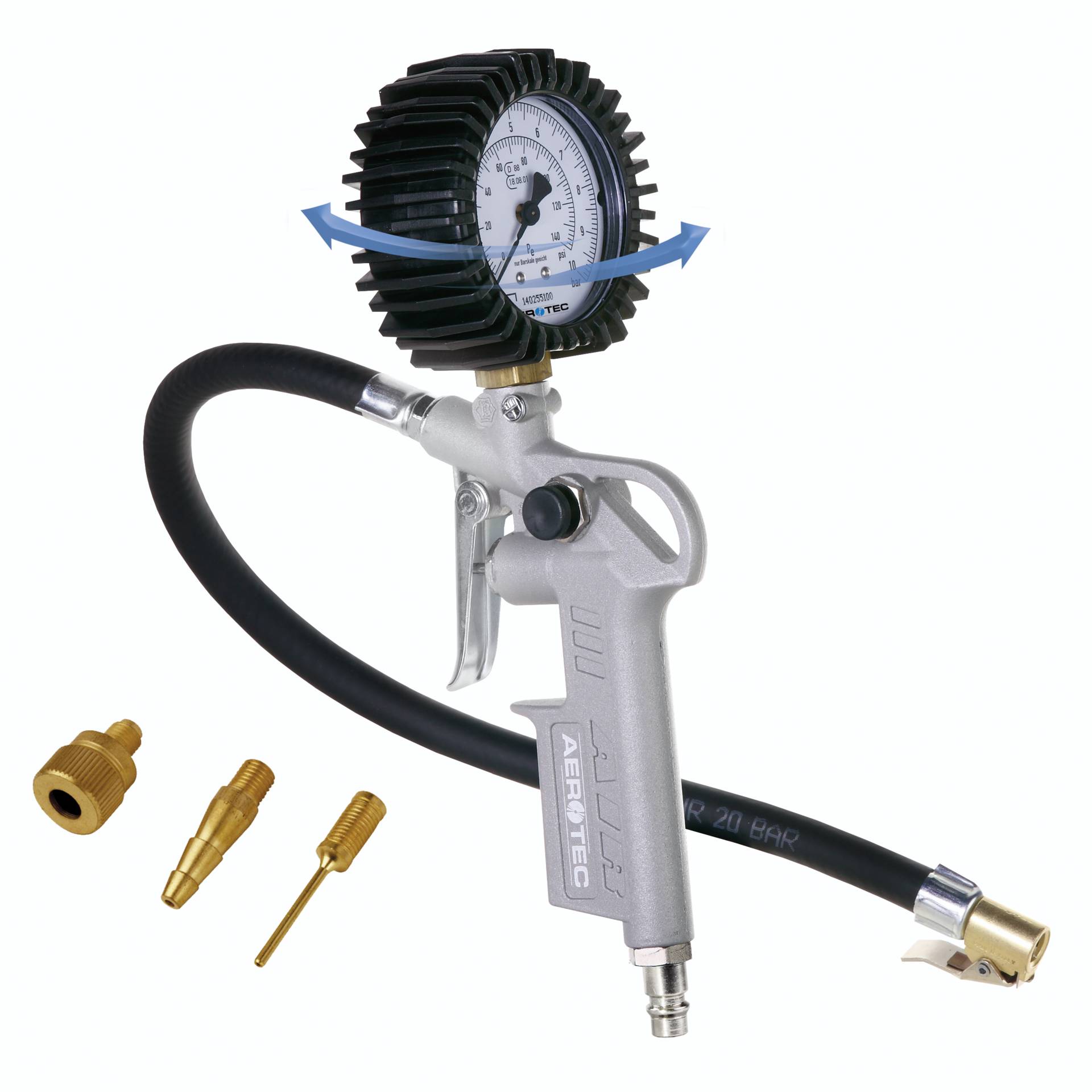 Aerotec Reifenfüller geeicht + 30cm Schlauch + Adapter