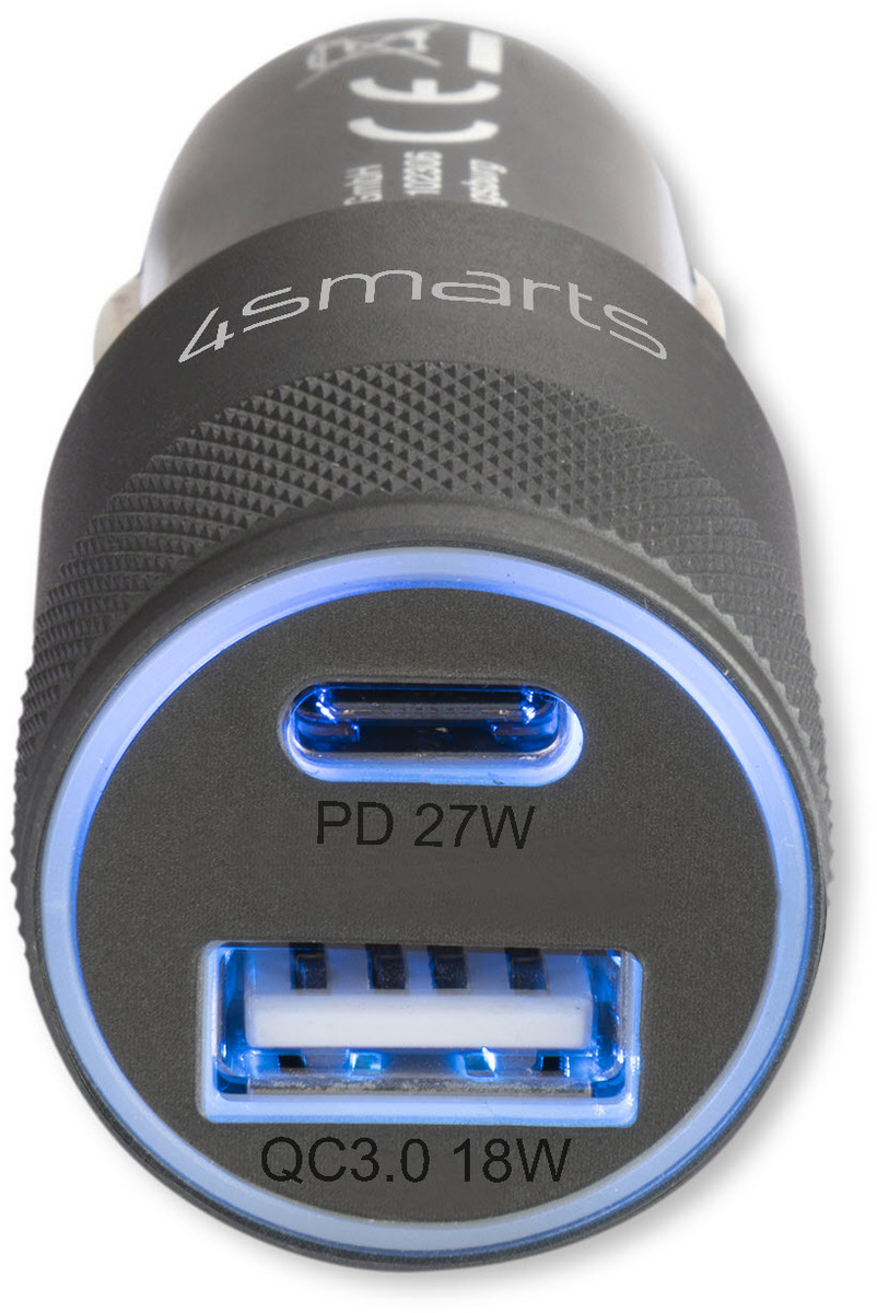 4smarts Kfz-Ladegerät Rapid+ mit Quick Charge und PD 27W schw.