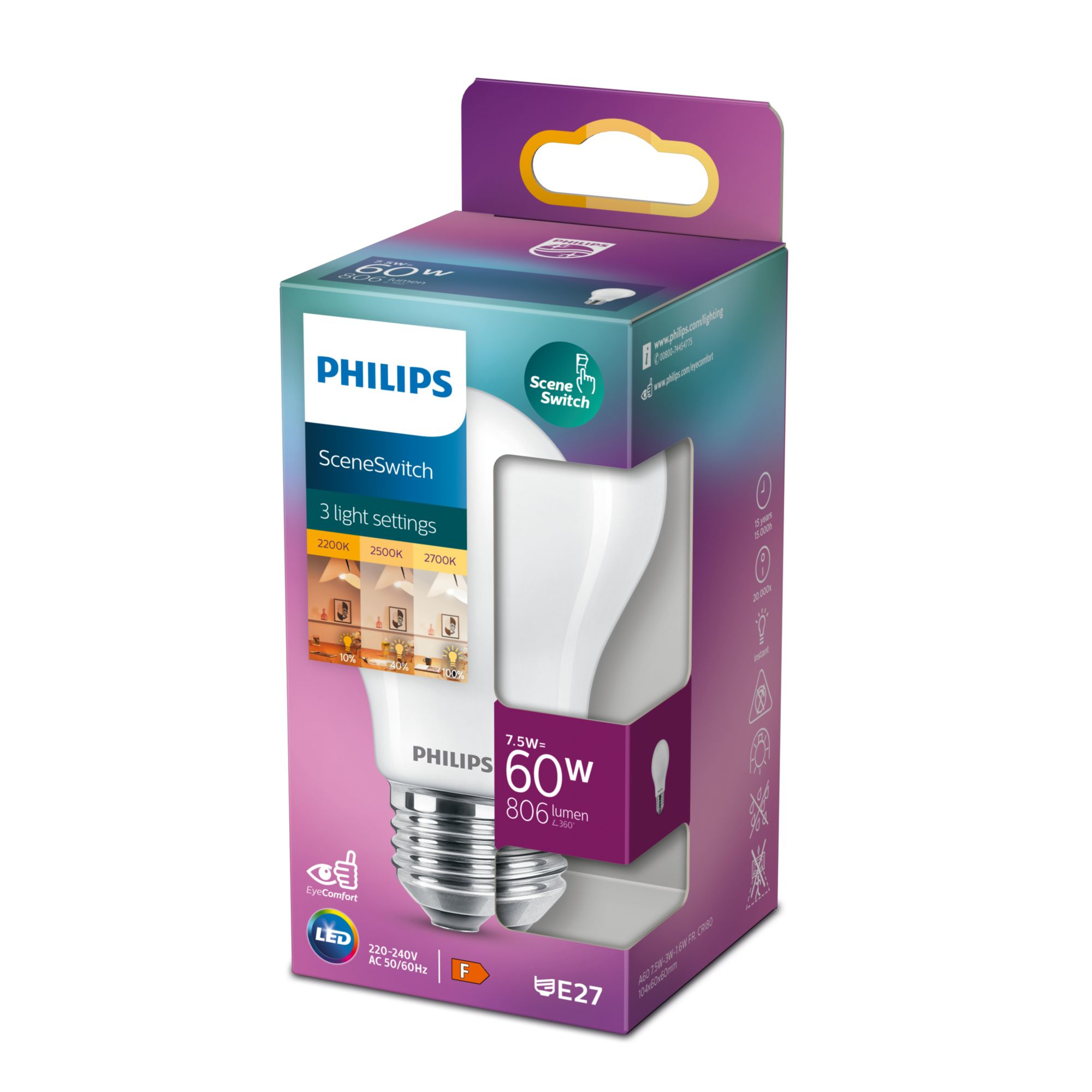 Philips 3-in-1 LED classic SceneSwitch 60W EEK A+ E27 klar 80155269_5443052680