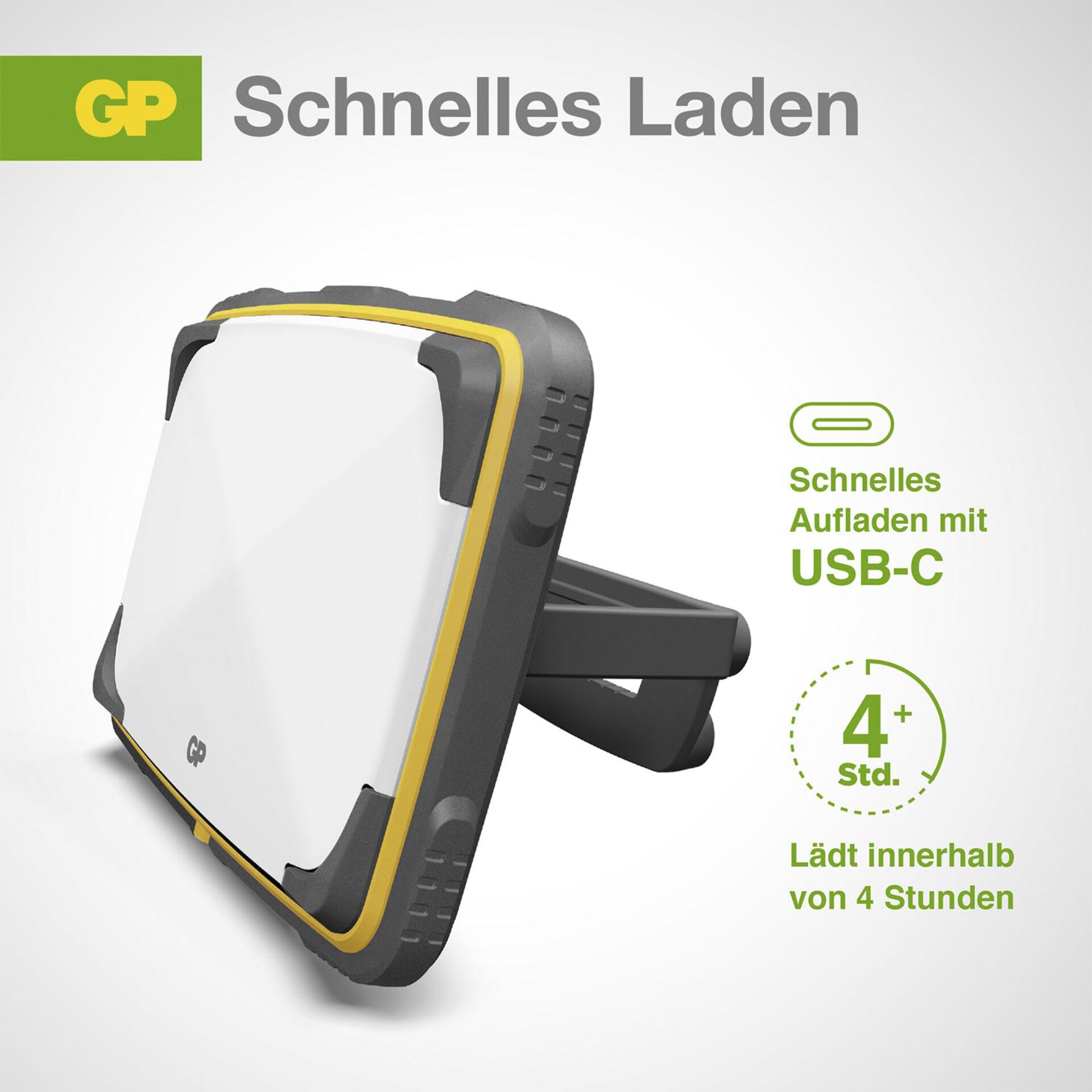 GP Panel Light Arbeitsleuchte 1200 Lumen, IPX7, USB-C, 2x18650