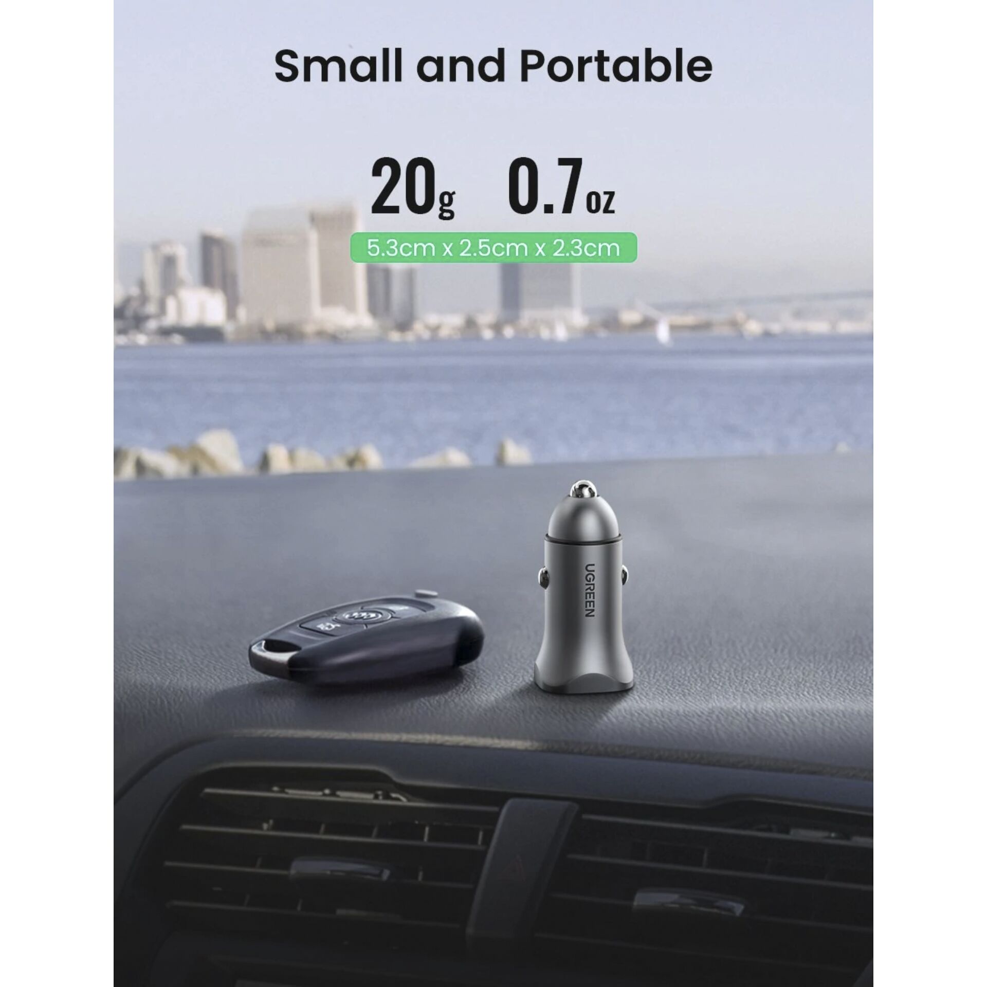 UGREEN USB-C PD+USB-A QC 24W Fast Car Charger Gray