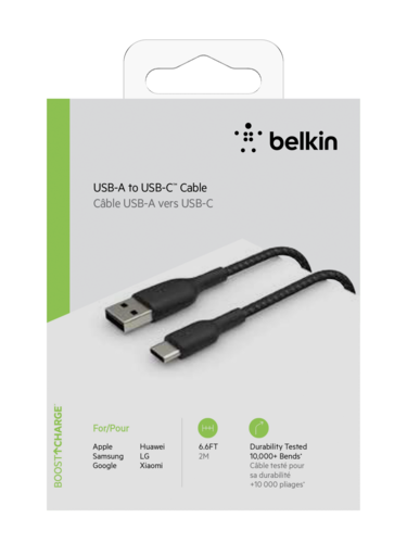 Belkin USB-C/USB-A Kabel      2m ummantelt, schwarz  CAB002bt2MBK