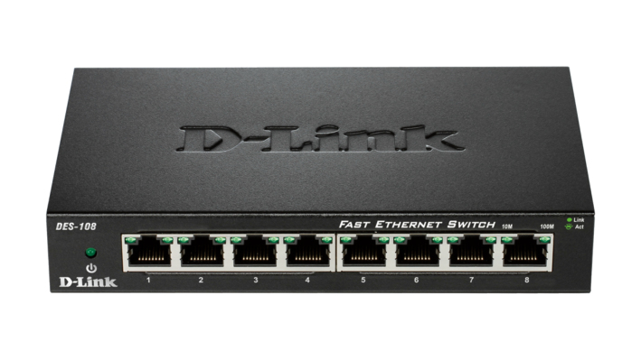 D-Link DES-108 Unmanaged network switch Fast Ethernet (10/100) Schwarz Netzwerk-Switch