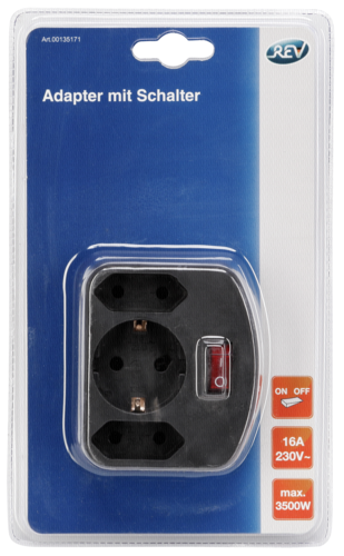 REV 3-fach Adapter mit Schalter schwarz