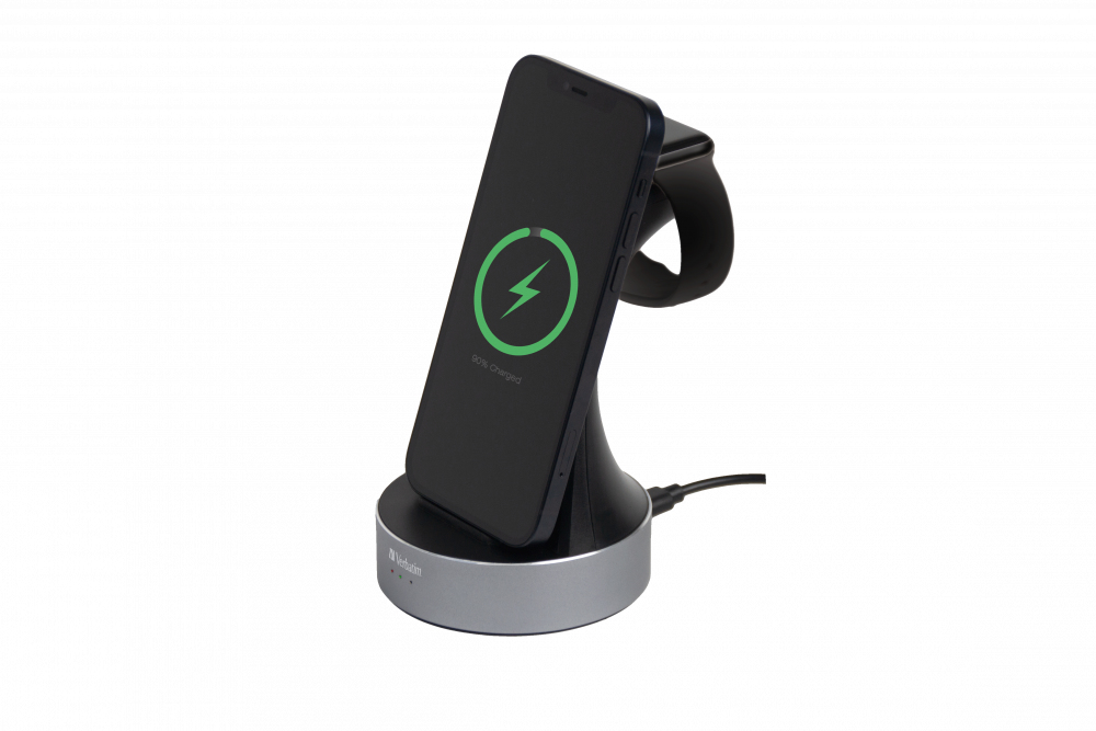 Verbatim WCS-02 Aluminium 3-in-1 Qi Wireless+Apple Watch Charger – Ansicht 1
