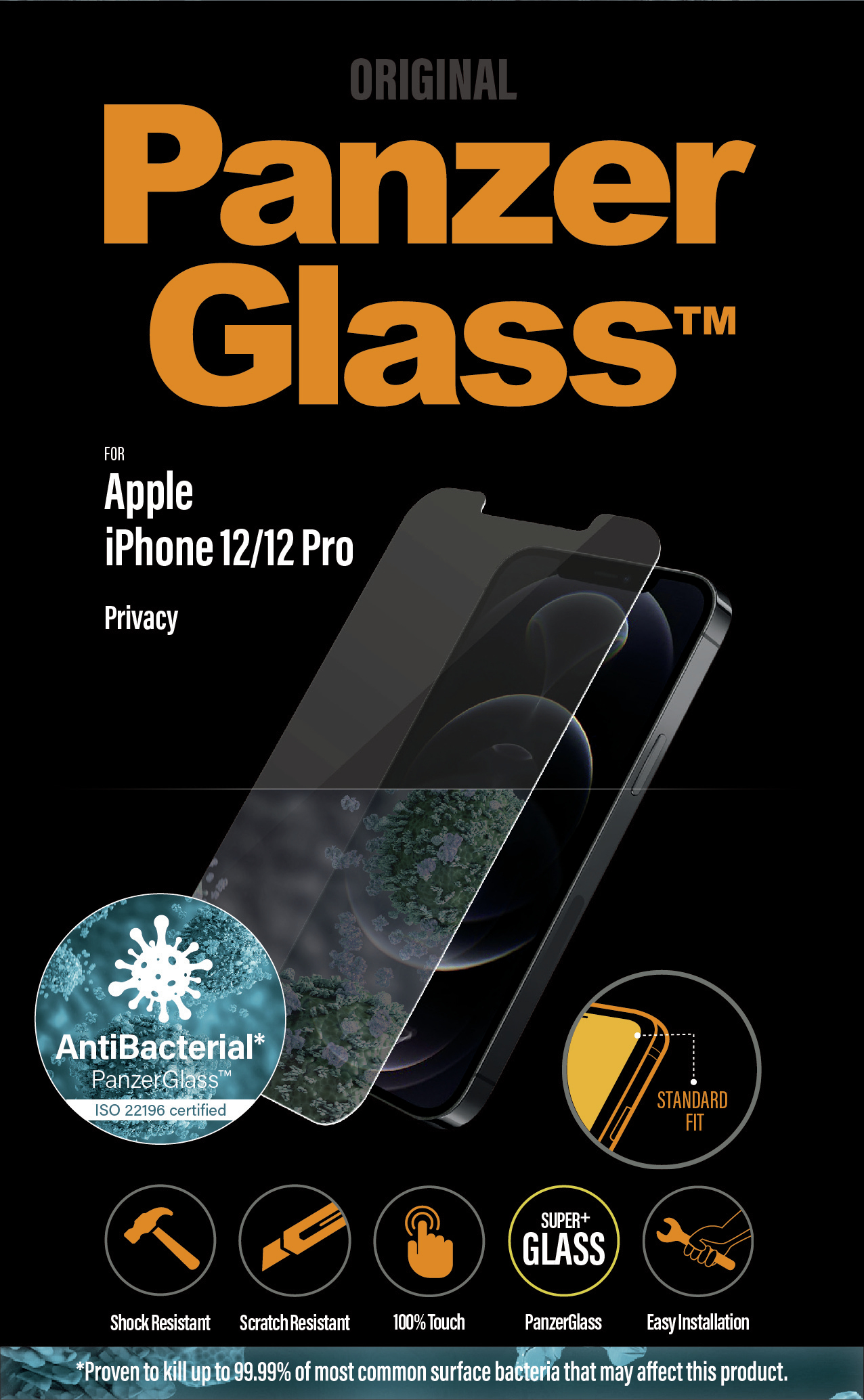 PanzerGlass iPhone 12/12 Pro Privacy Antibakteriel StandardFit 96065598_2863926701