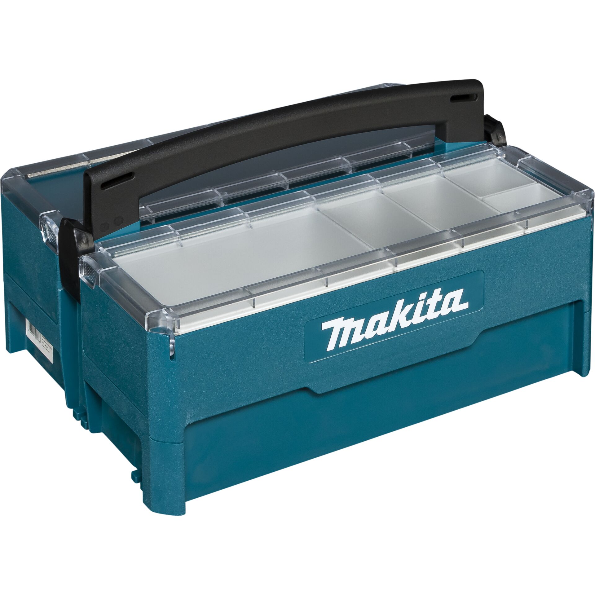 Makita Werkzeugkoffer für Werkzeugaufbewahrung Makita Werkzeugkoffer mit transparentem Deckel und schwarzem Griff