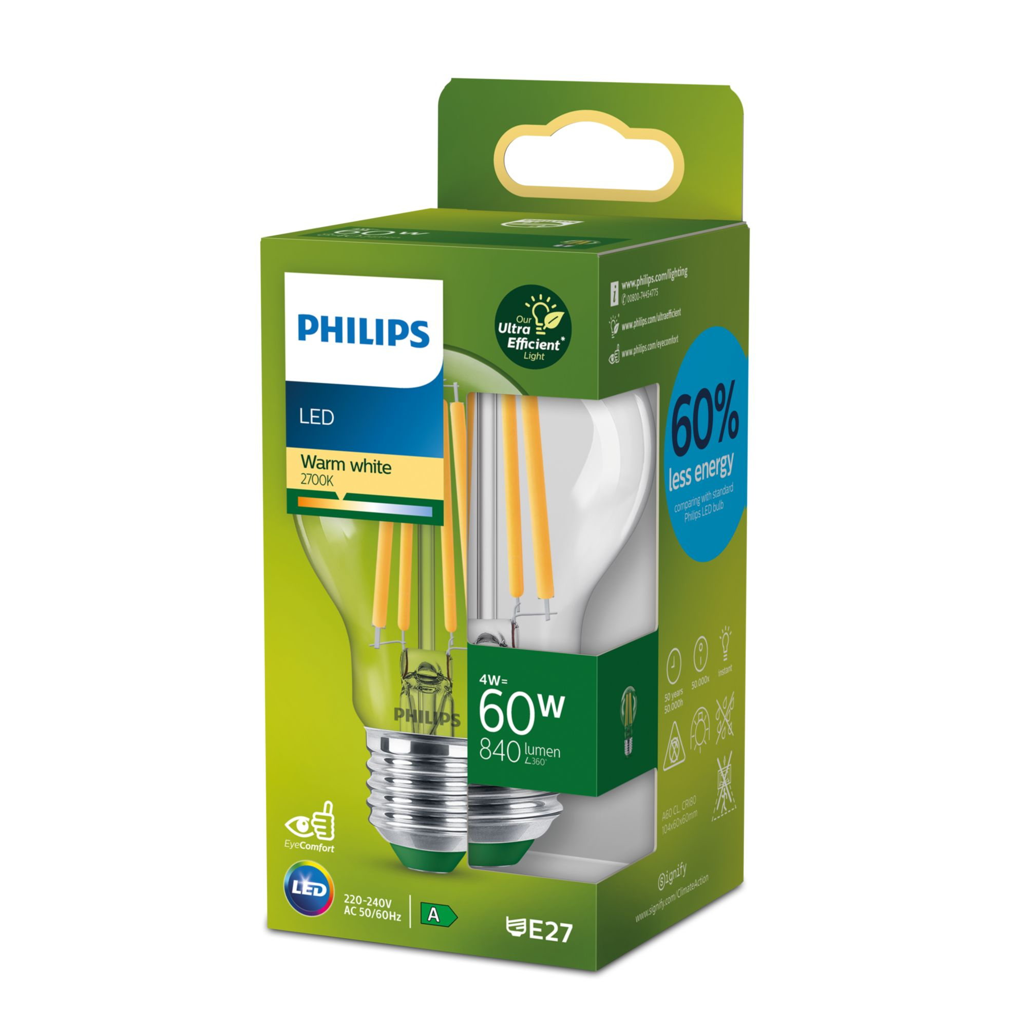 Philips Classic LED-A-Label Lampe 60W E27 klar warmws non-dim 89f052c216ae22bf6d278b140e0fe60b