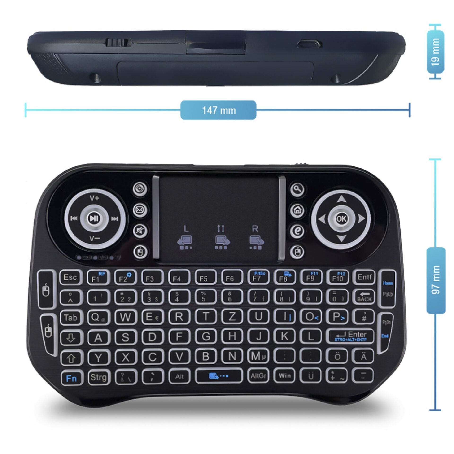 Fantec WK-300 RGB Mini Tastatur Wireless