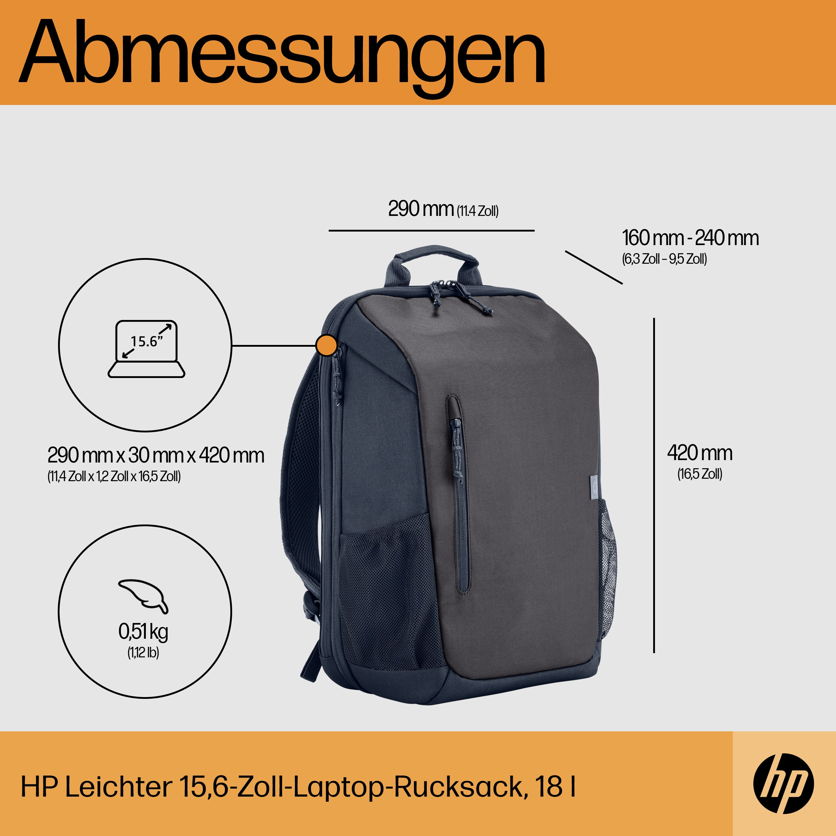 HP Travel 18 Liter 15,6 Zoll Laptop-Rucksack -Iron Grey- 101891216_7819018205