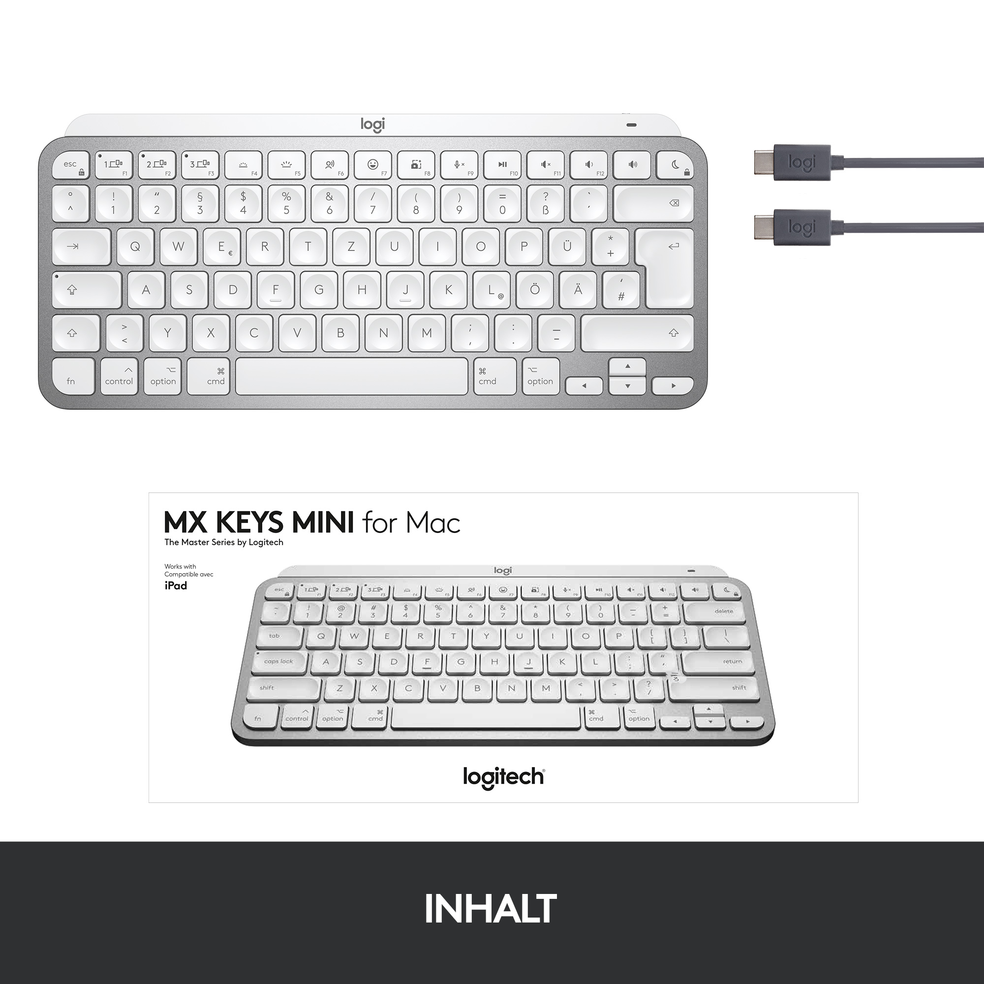 Logitech MX Keys Mini for Mac Tastatur RF Wireless + Bluetooth QWERTZ Deutsch Silber, Weiß