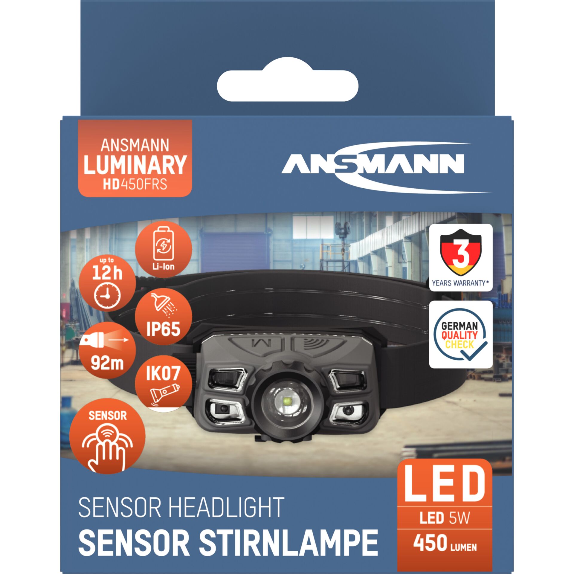 Ansmann Headlight HD450FRS Dimmbar, Li-Ion, USB-C 1600-0528