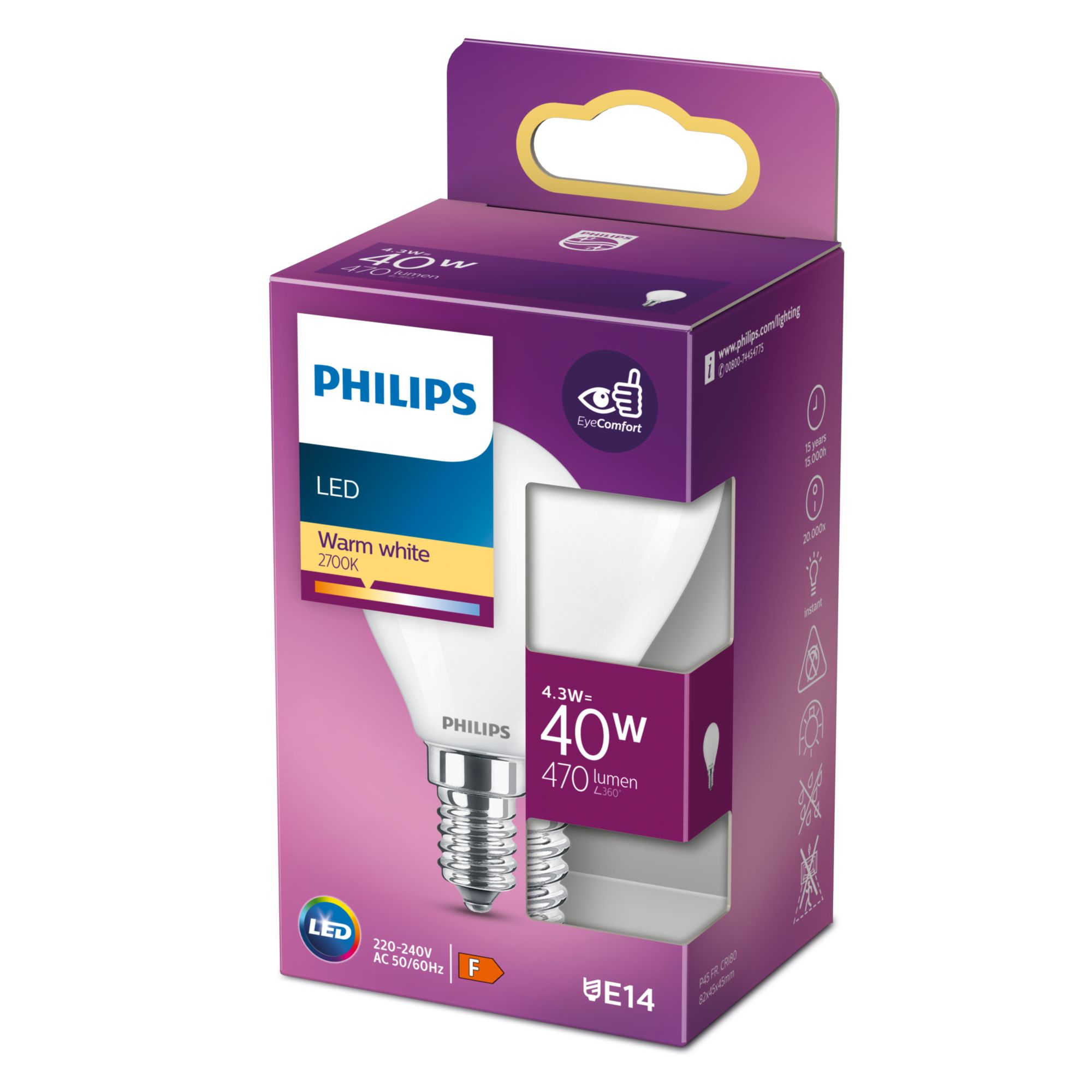 Philips LED classic Lampe 40W E14 warmw 470lm Tropf weiß 2erP 79742732_0669026785