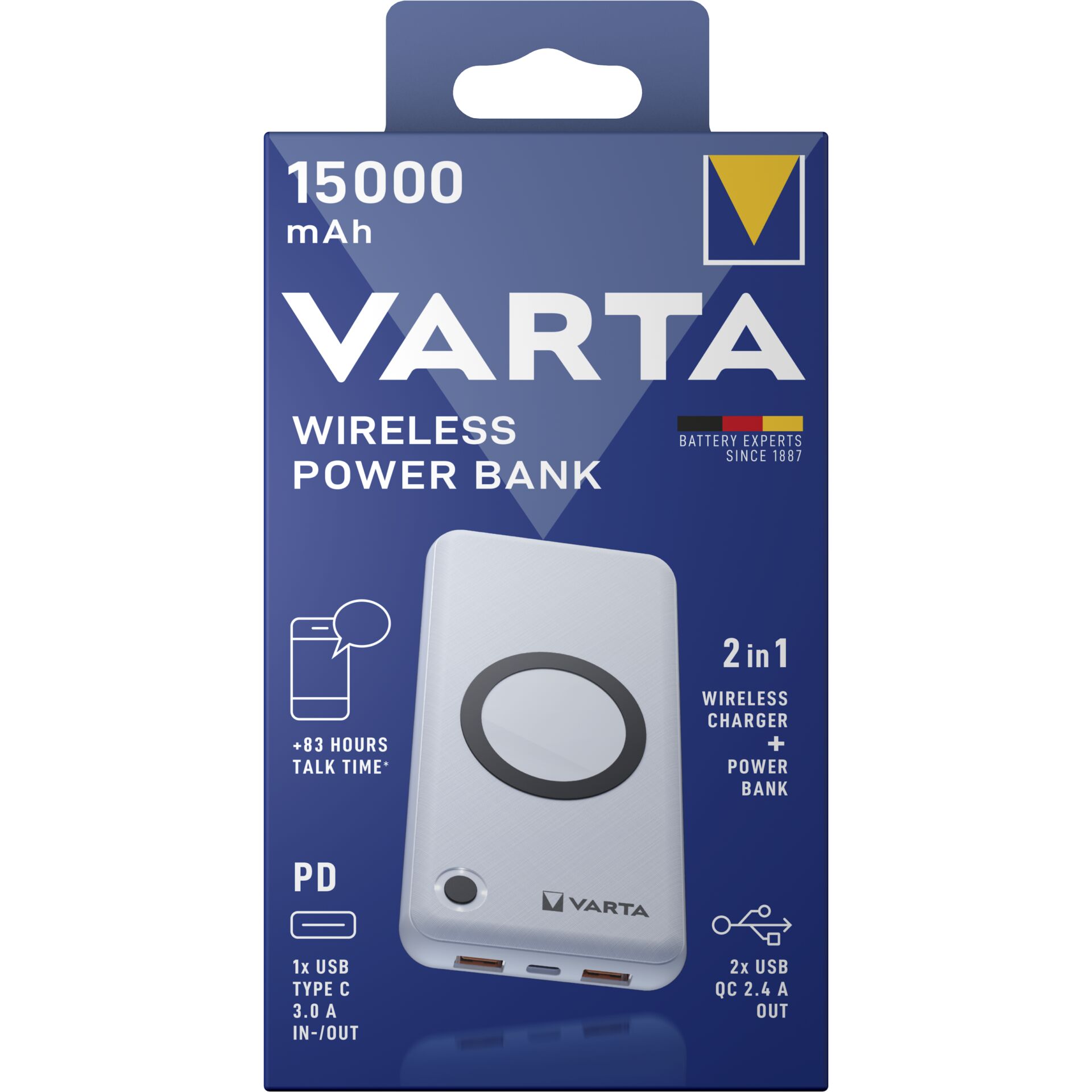 Varta Wireless Power Bank 15000 Ladekabel USB-C 10W   Type 57908