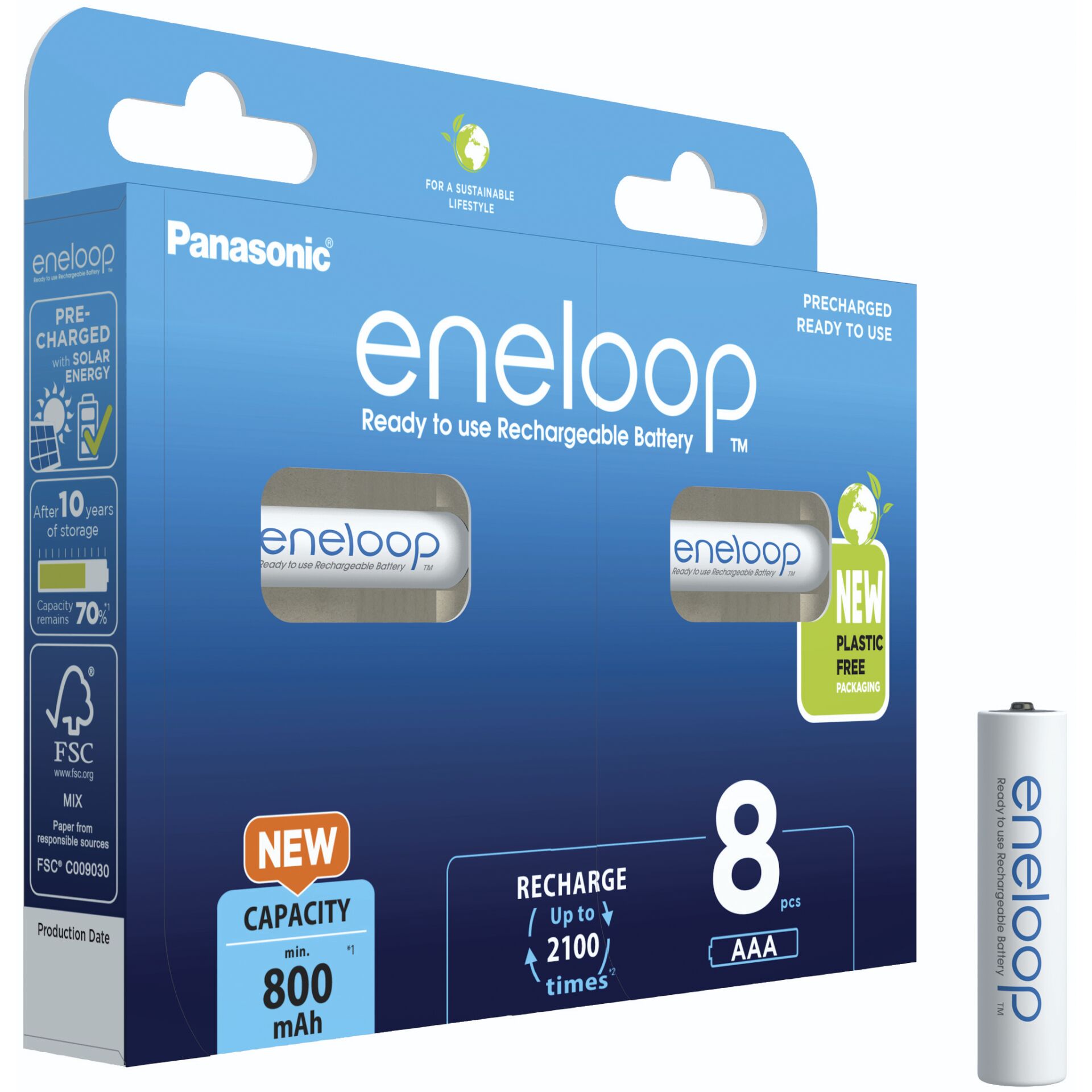 1x8 Panasonic Eneloop Micro AAA 800mAh Ni-MH        BK-4MCDE/8BE