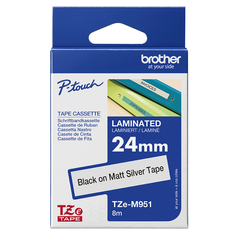 Schriftband TZe-M951 (lam.)Schwarz auf Silber-metallic 24mmx8m – Ansicht 4