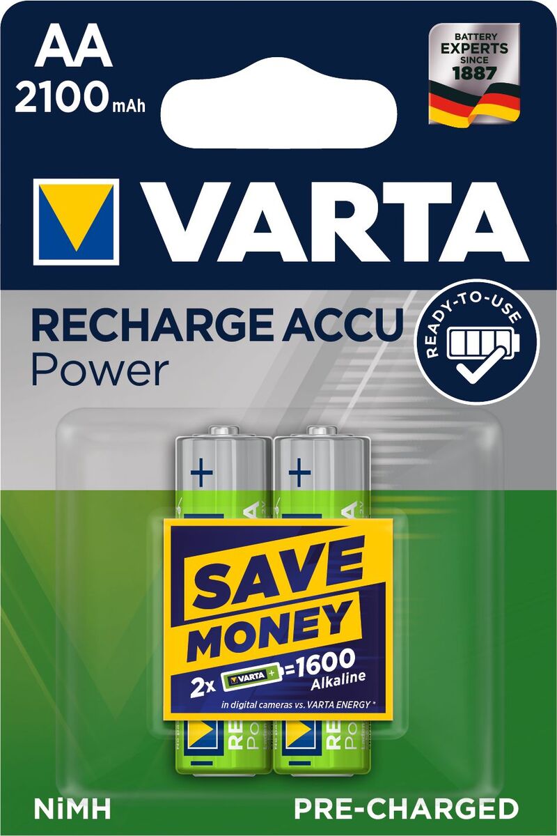 VARTA Rechargeable Akku AA Mignon 2er 2100mAh -Entladeschutz- 100000011805H