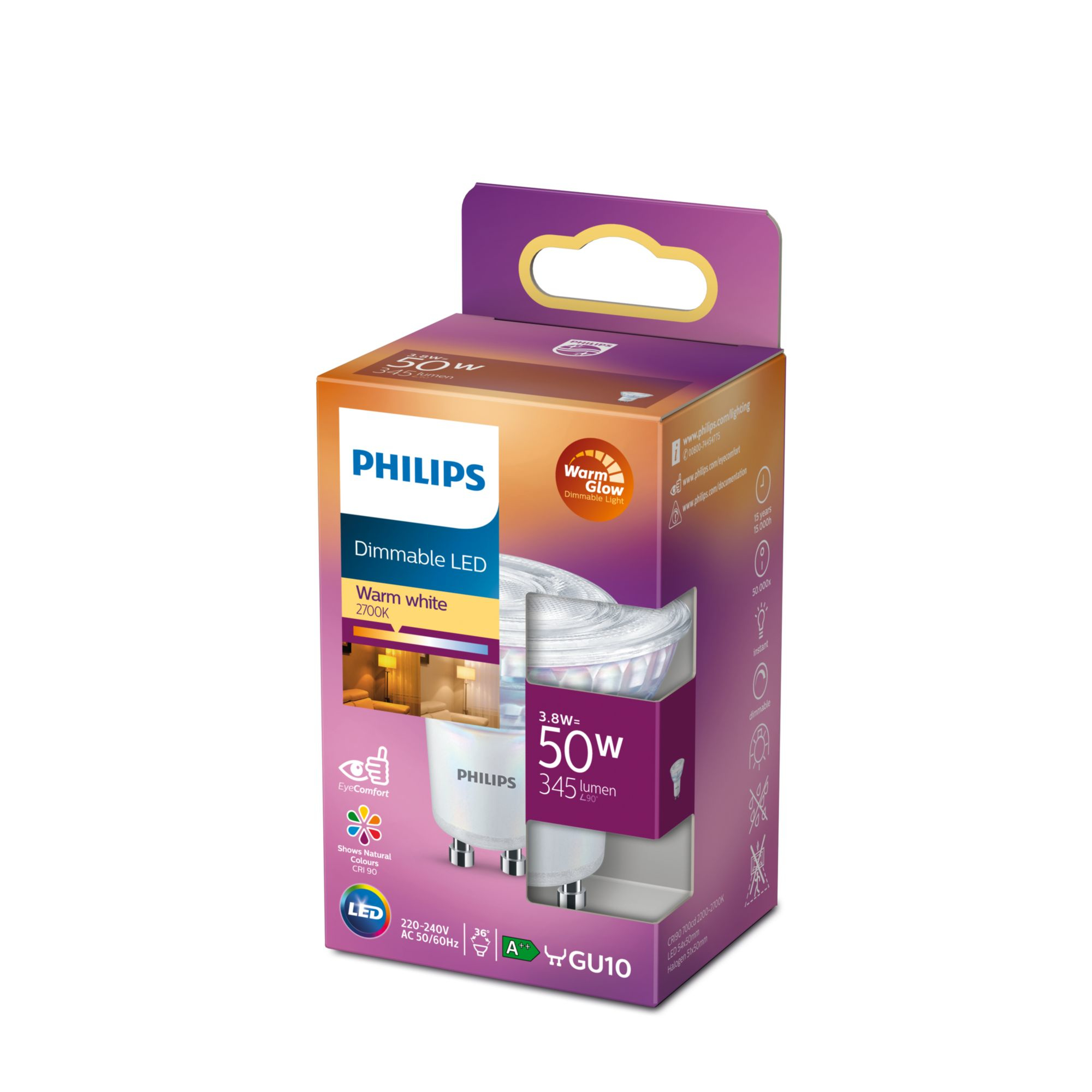 Philips LED Lampe 50W GU10 warmweiß 345lm dimmable 79742683_4503873683