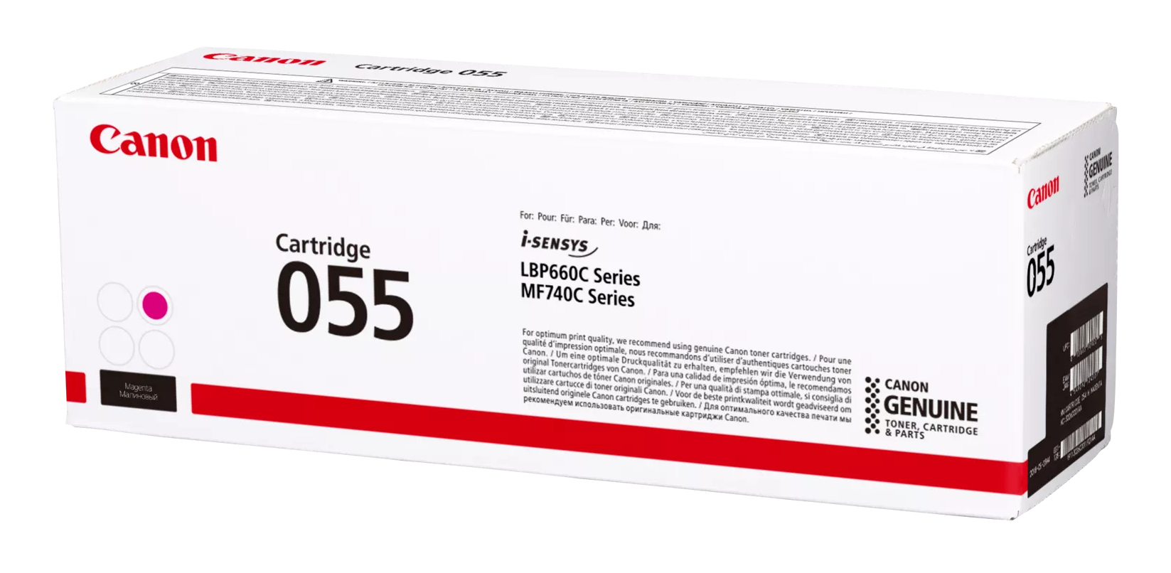 Verpackung der Canon 055 Tonerpatrone in Magenta, geeignet für i-SENSYS LBP660C und MF740C Drucker.