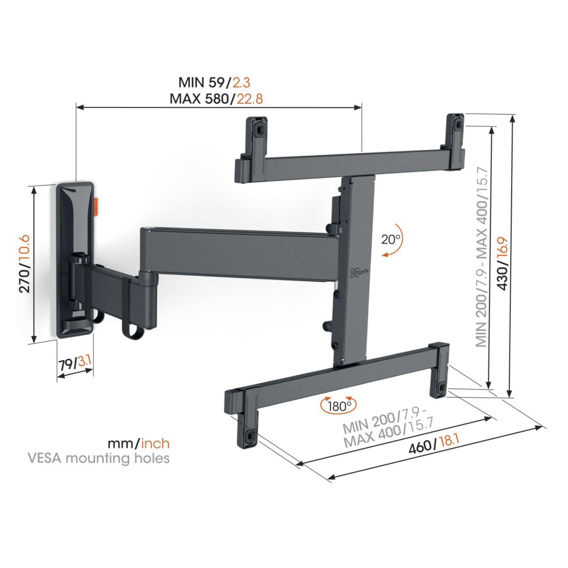 Vogels COMFORT TVM 3465 schwarz Full Motion+Medium Wandhalterung 701094_04