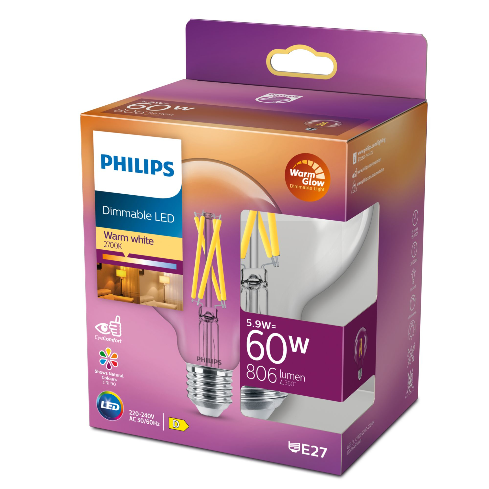 Philips LED classic WarmGlow Lampe 60W E27 810Lm dimmbar 92169127_1507042819