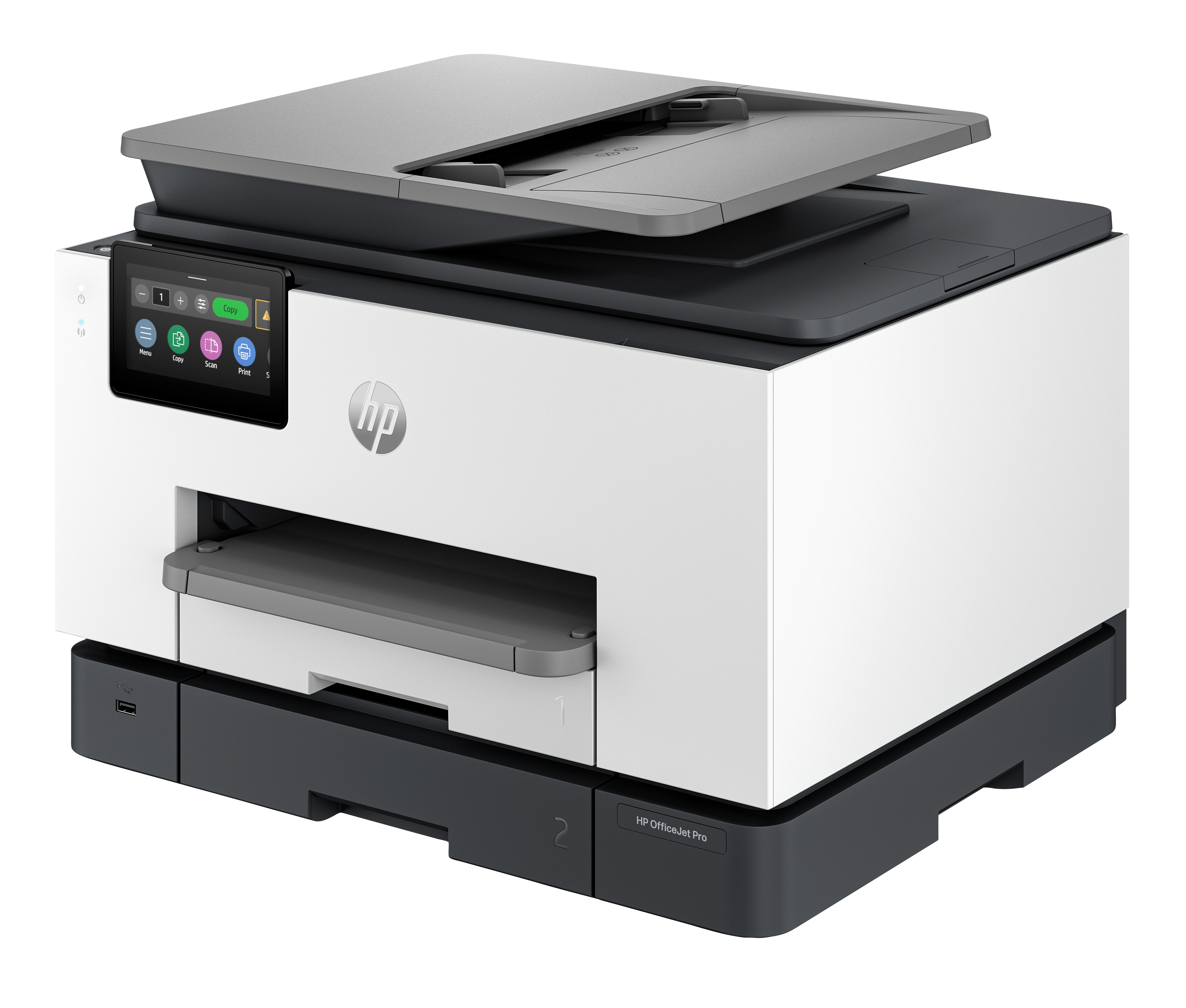 Moderner HP OfficeJet Pro Drucker mit integriertem Touchscreen und automatischem Dokumenteneinzug