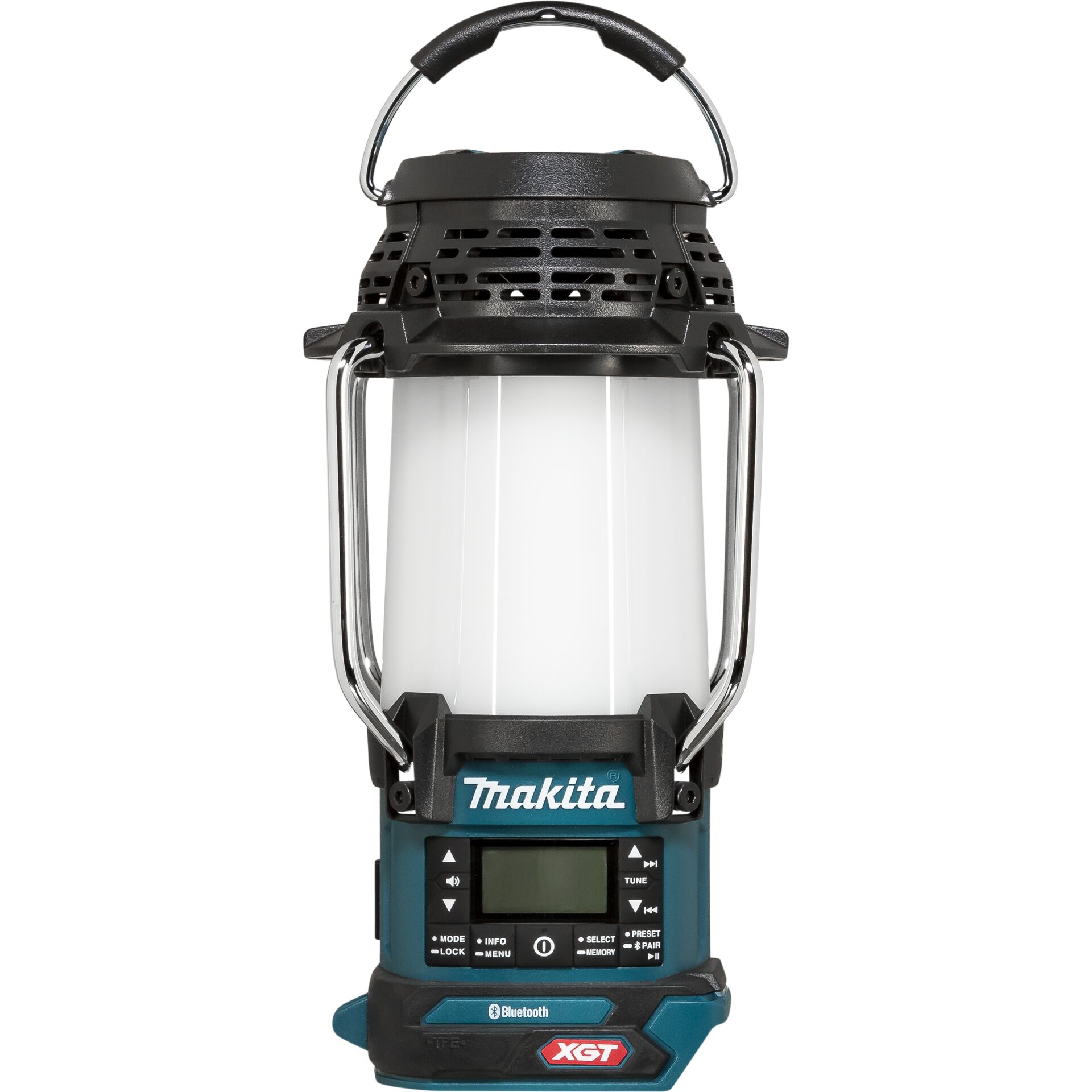 Frontansicht der Makita LED-Baulampe mit Bluetooth-Verbindung