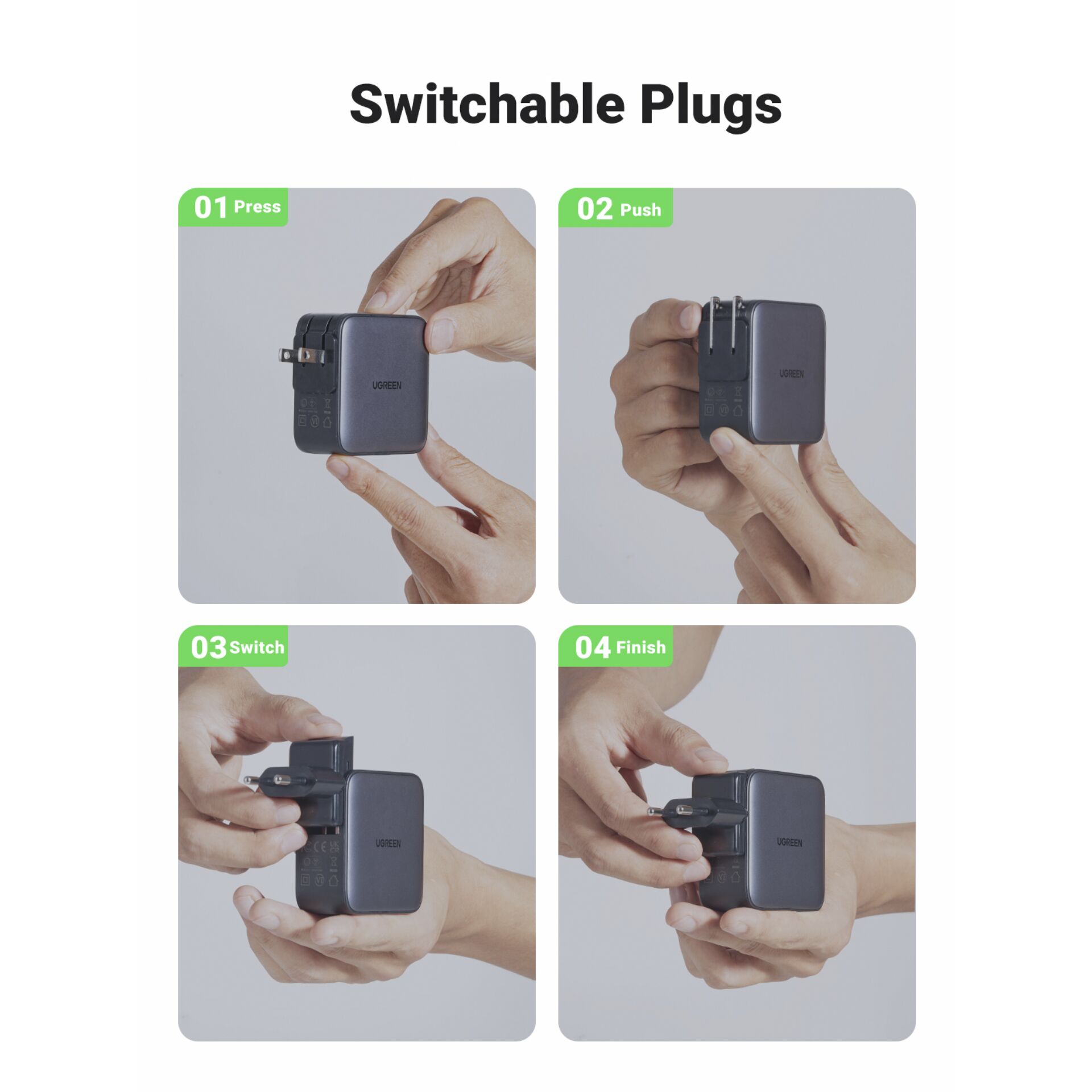 UGREEN USB-A+2*USB-C 65W GaN Worldwide Travel Fast Charger 784450_05