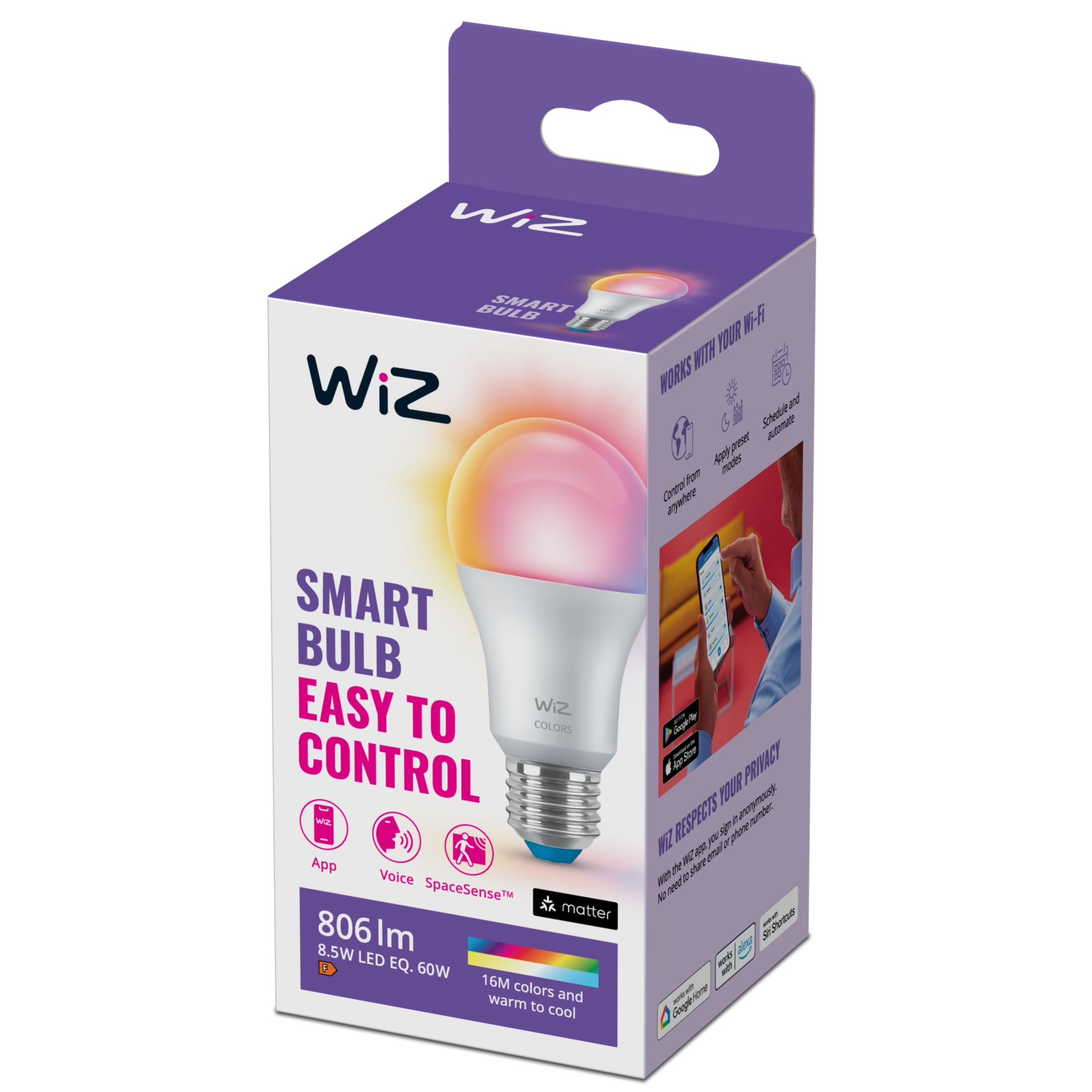 WiZ White & Color 60W E27 A60 Bulb Tunable Einzelpack EEK F 2369d43c1c0fbd2caeae71baa674322d