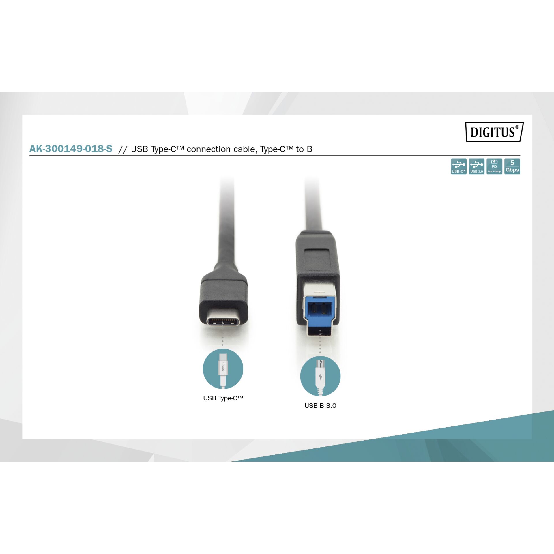 DIGITUS USB Type-C Kabel Type-C auf B