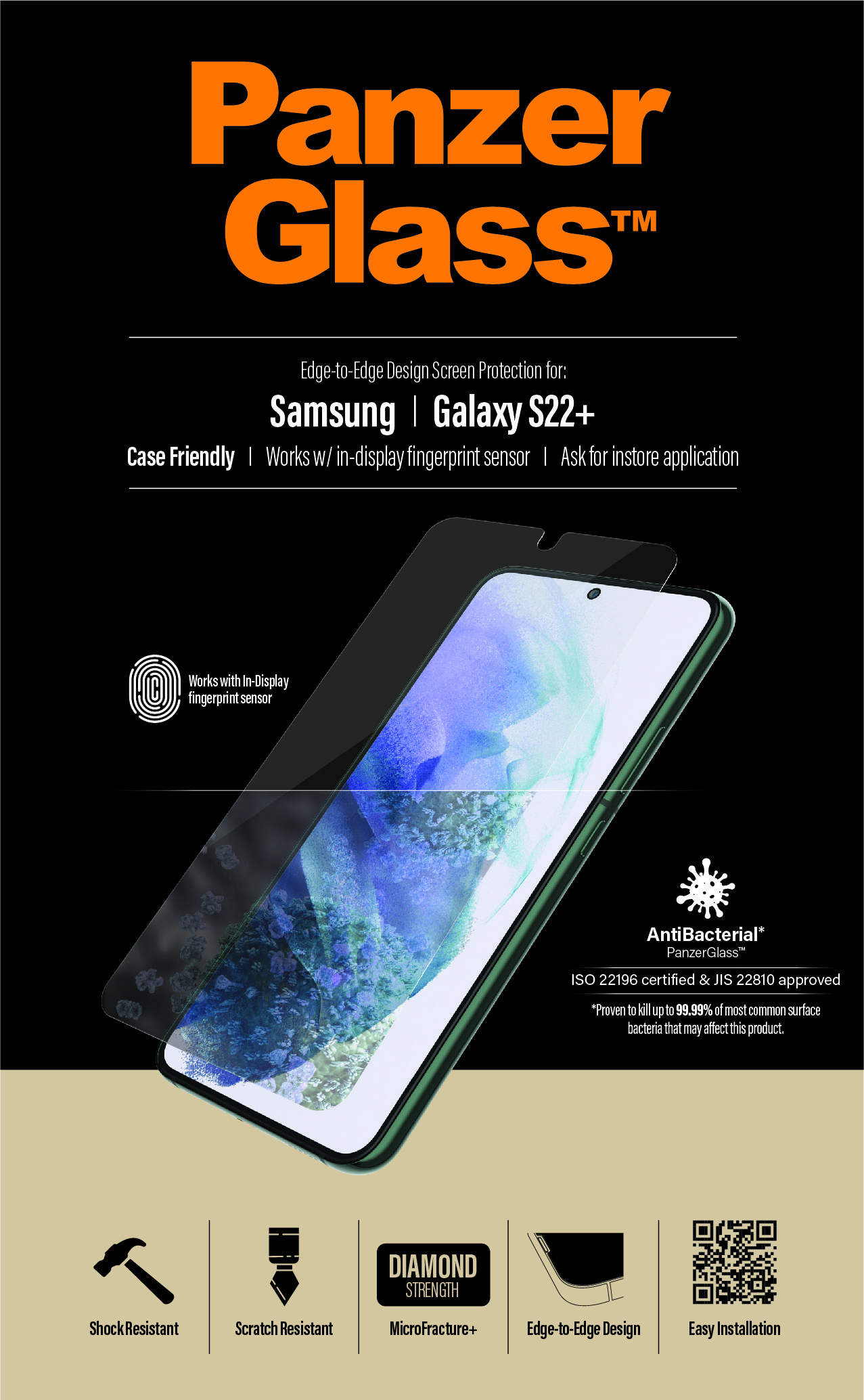 PanzerGlass E2E Samsung Galaxy S22+, Antibakterielles Glass 95614309_5408808888
