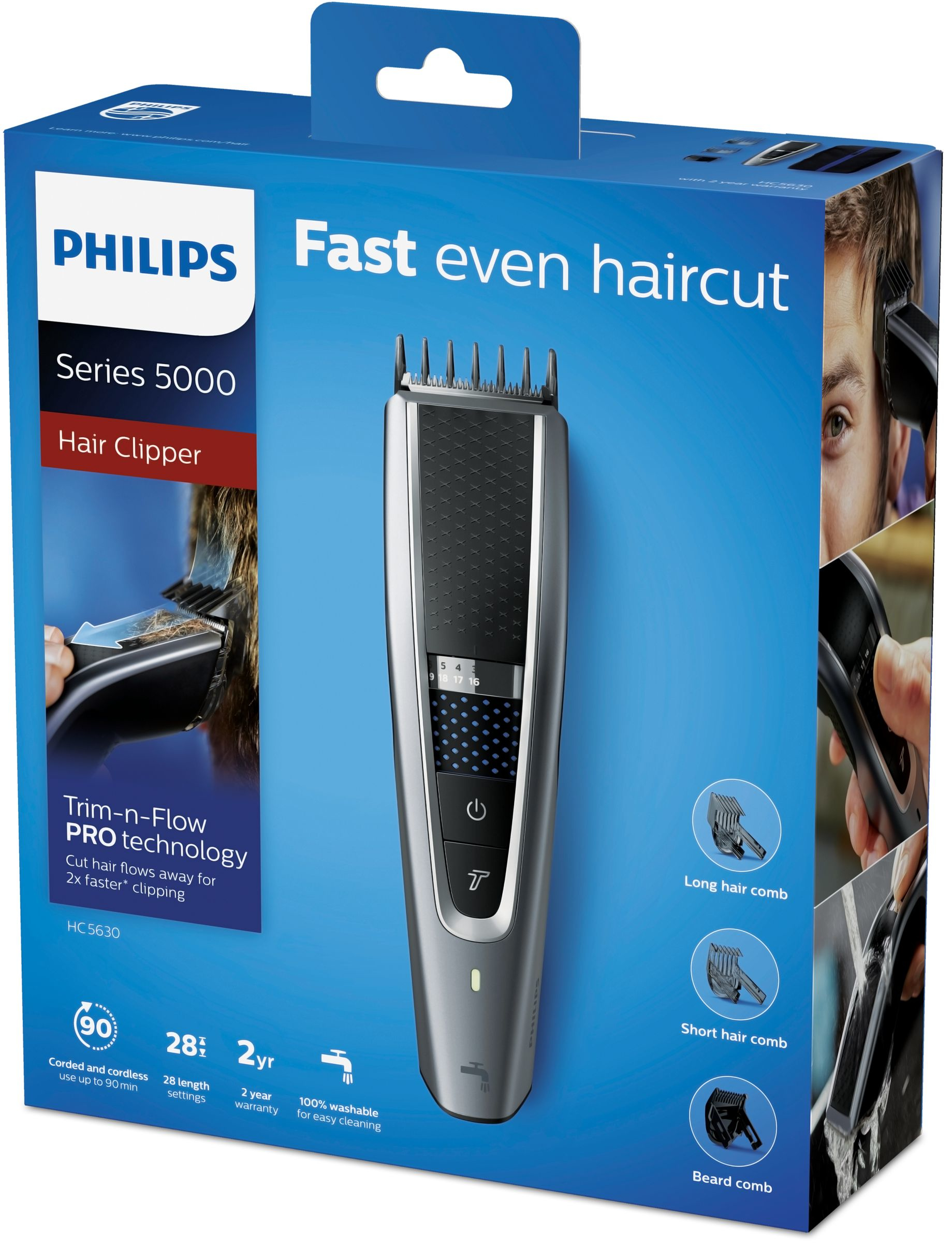 Philips 5000 series Abwaschbarer Haarschneider mit Trim-n-Flow-PRO-Technologie