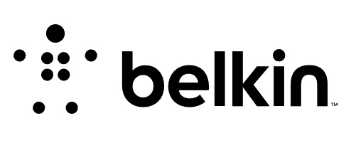 Schwarzes Belkin Logo mit stilisiertem menschlichen Symbol