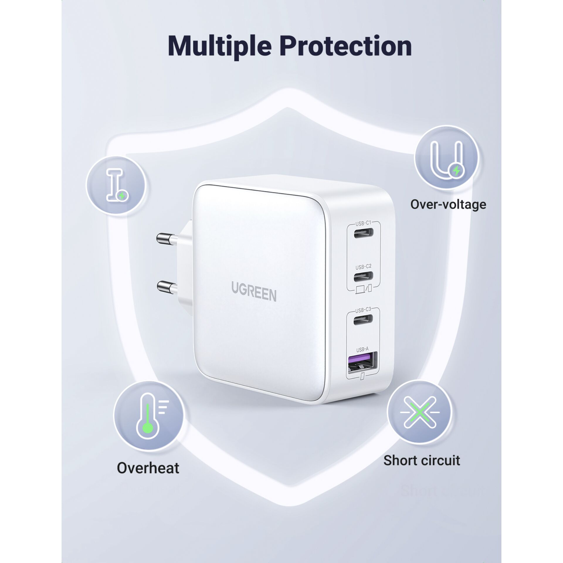 UGREEN USB-A+3xUSB-C 100W GaN Tech Fast Wall Charger EU White 784436_09