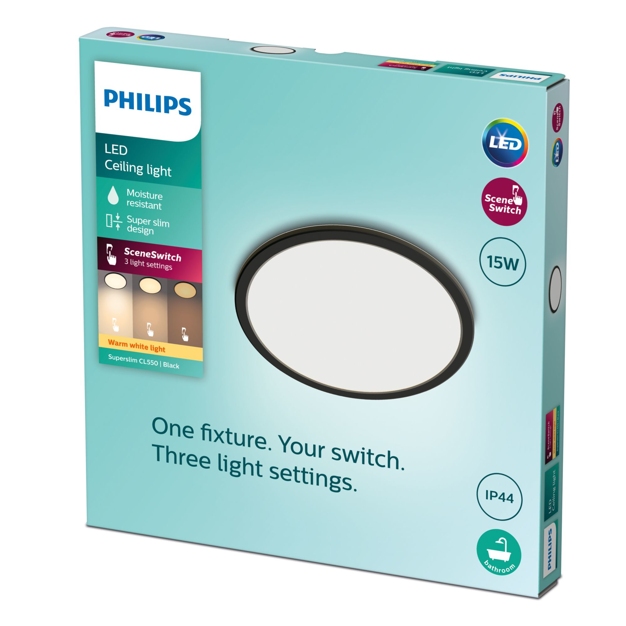 Philips Superslim 3in1 LED Leuchte CL550 IP44 1300lm schwarz 91818631_2866348553