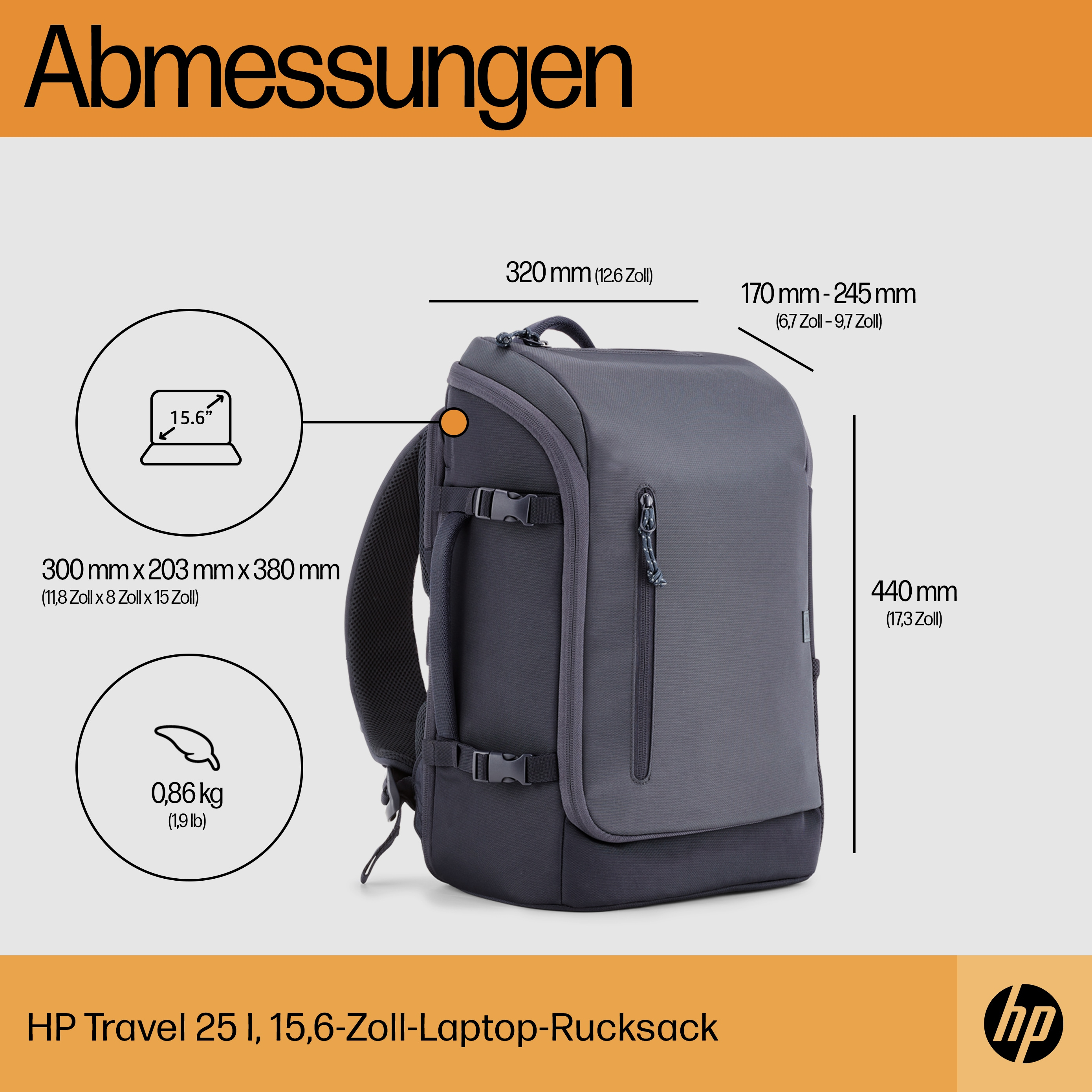 HP Travel 25 Liter 15,6 Zoll Laptop-Rucksack -Iron Grey- 101891209_0385350328