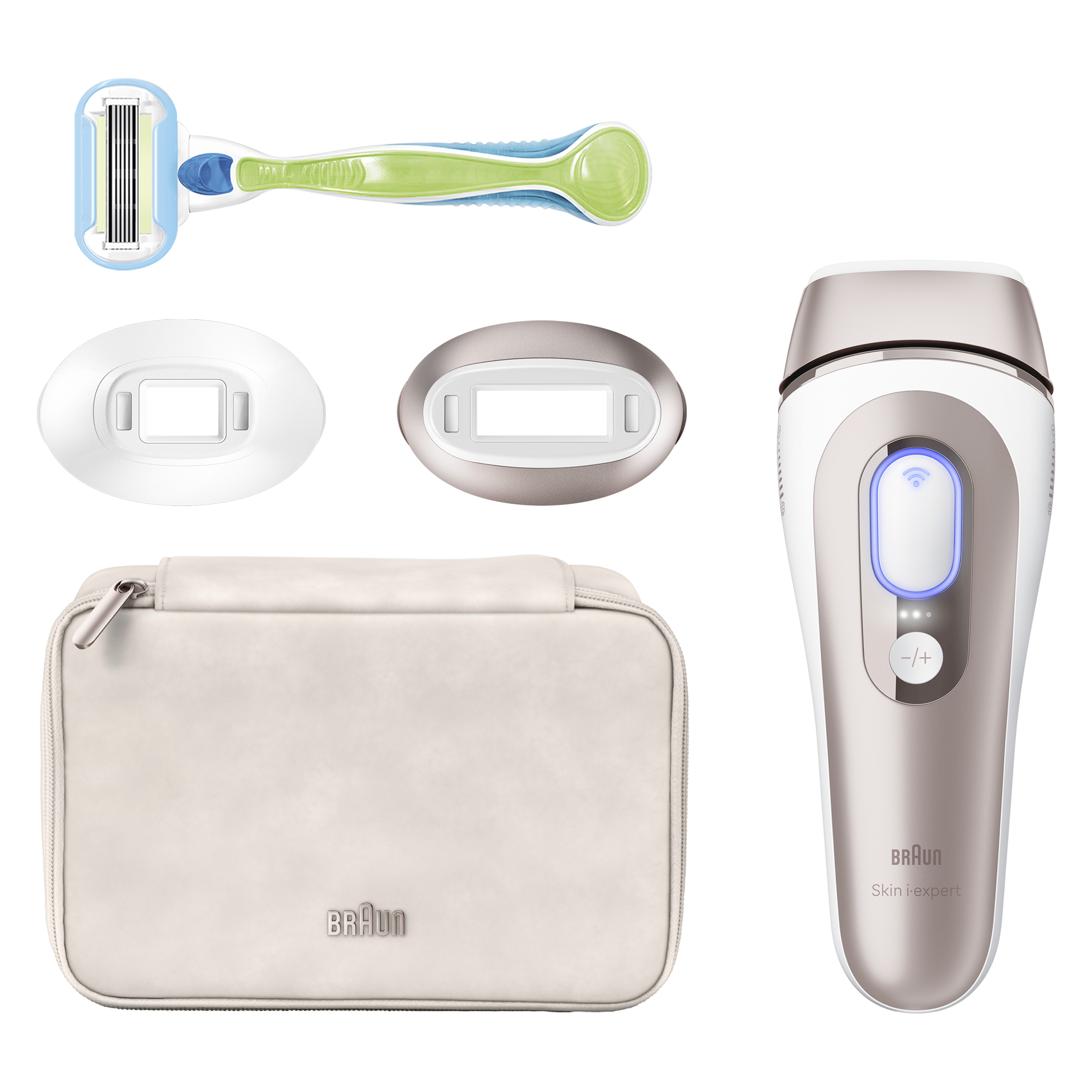 IPL-Gerät mit Rasierer, Aufsätzen und Tasche zur dauerhaften Haarentfernung
